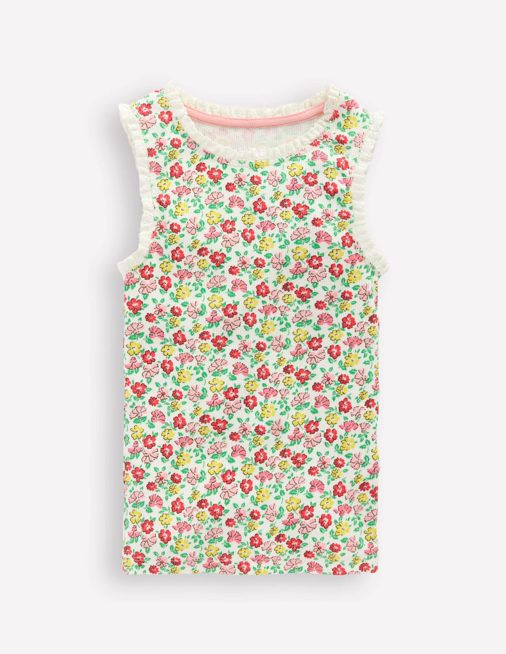 Geripptes Top mit Spitzenbesatz-Bunt Sommer Blumenbeet - Image 4
