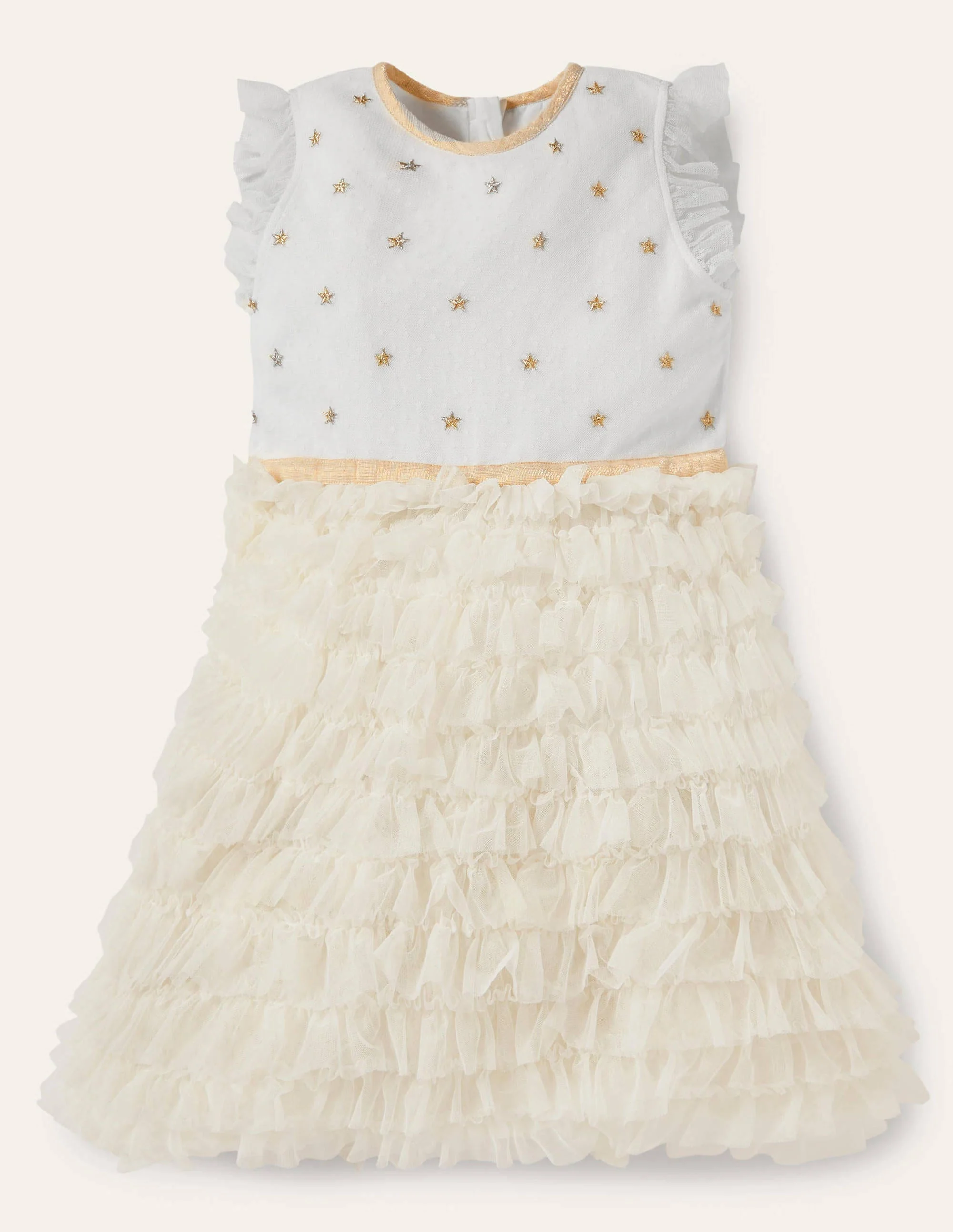 Gerüschtes Tüll-Partykleid-Naturweiß