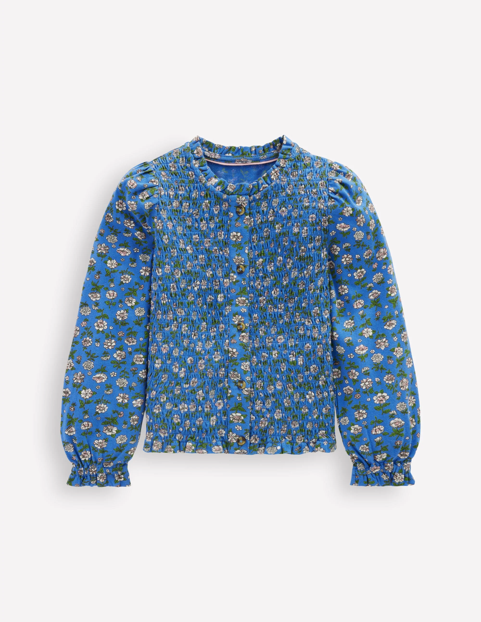 Gesmokte Jerseybluse-Delftblau Gartenblume - Image 4