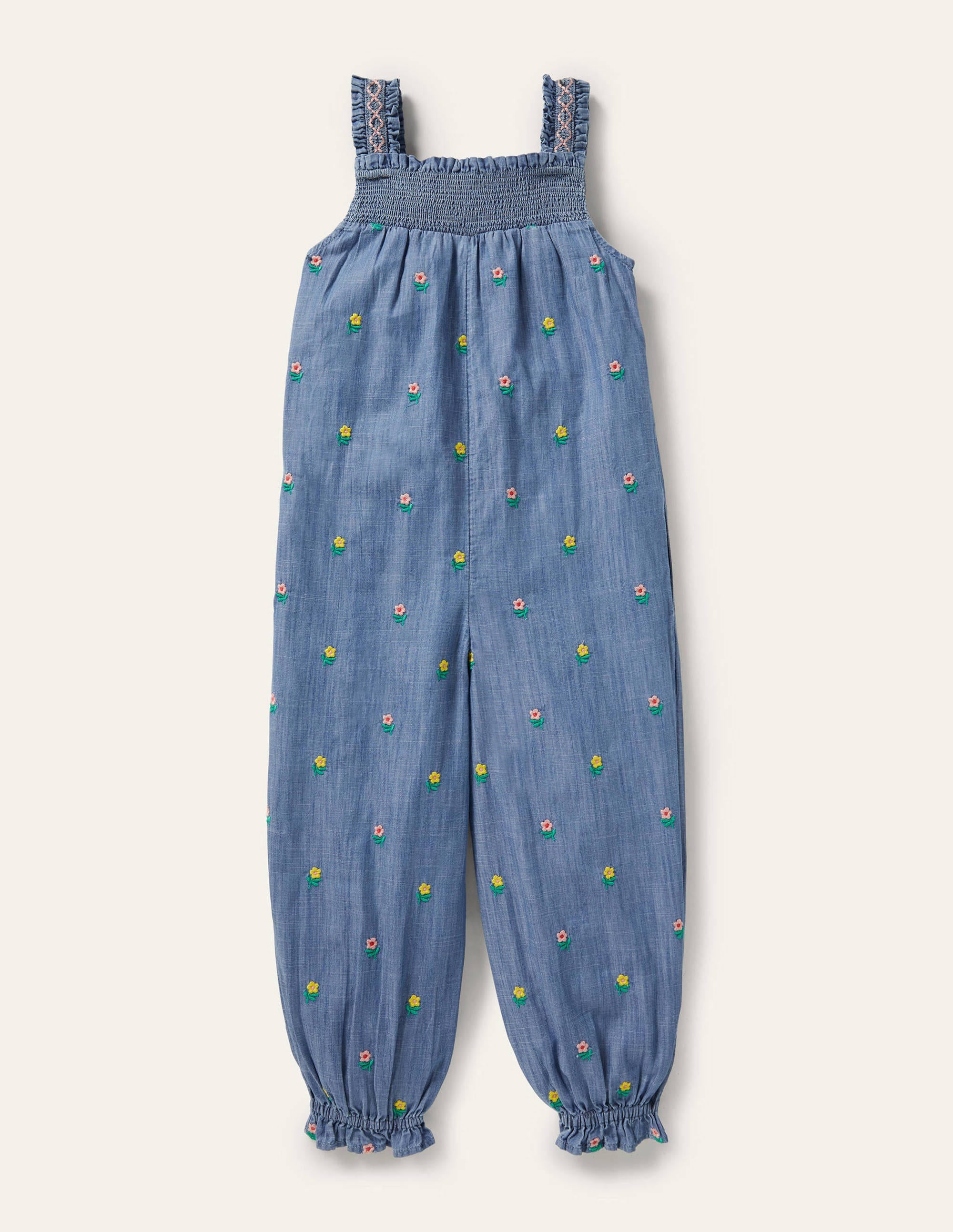 Gesmokte Latzhose mit Stickerei-Faux-Uni, Blumenmuster - Image 2