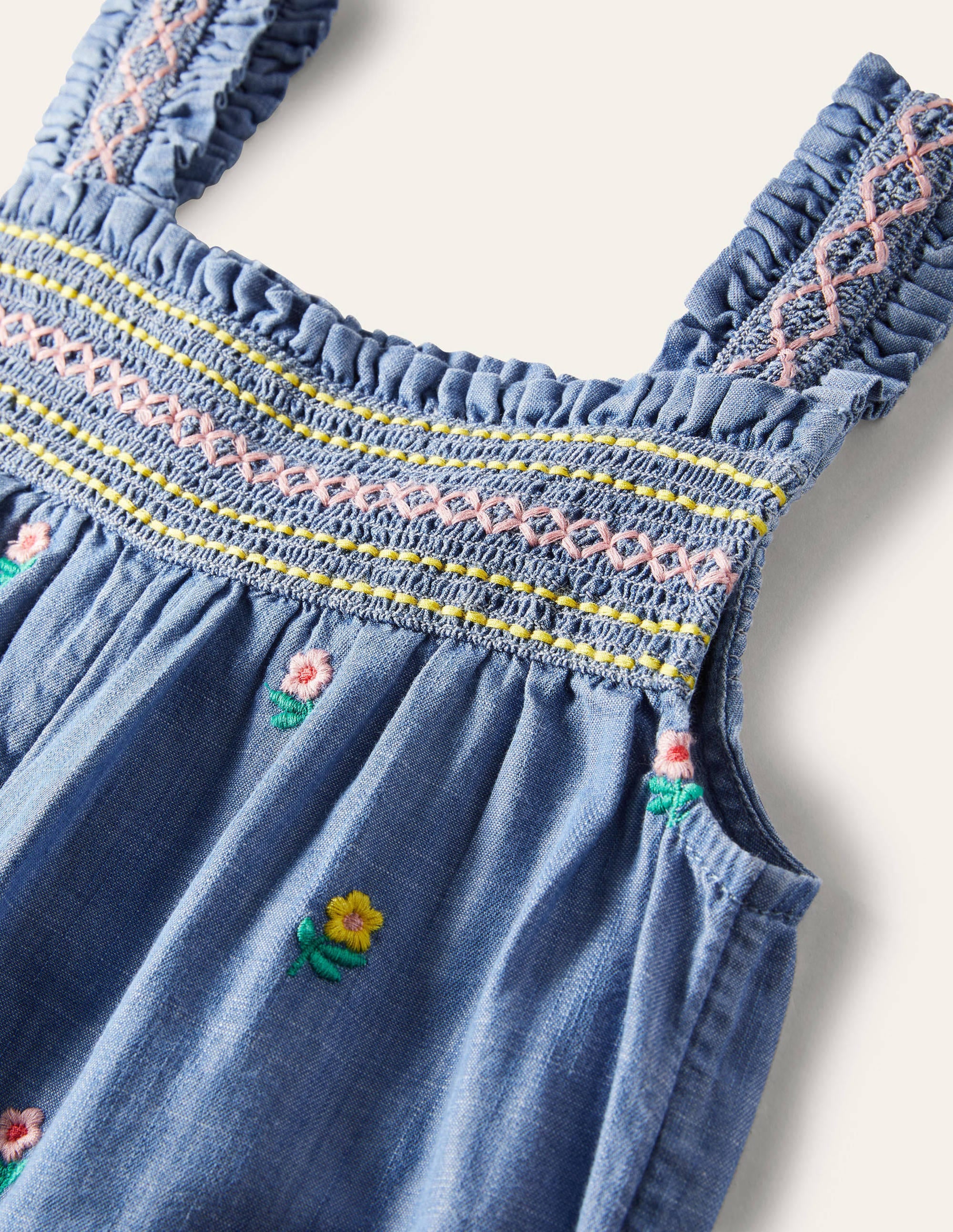 Gesmokte Latzhose mit Stickerei-Faux-Uni, Blumenmuster - Image 3