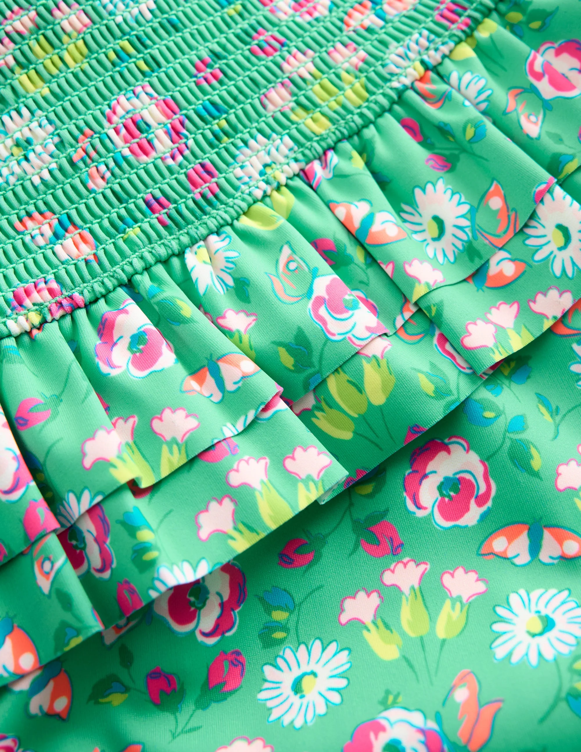Gesmokter Bikini mit Schößchen-Aquamarin Schmetterlinge Blumenmuster - Image 3