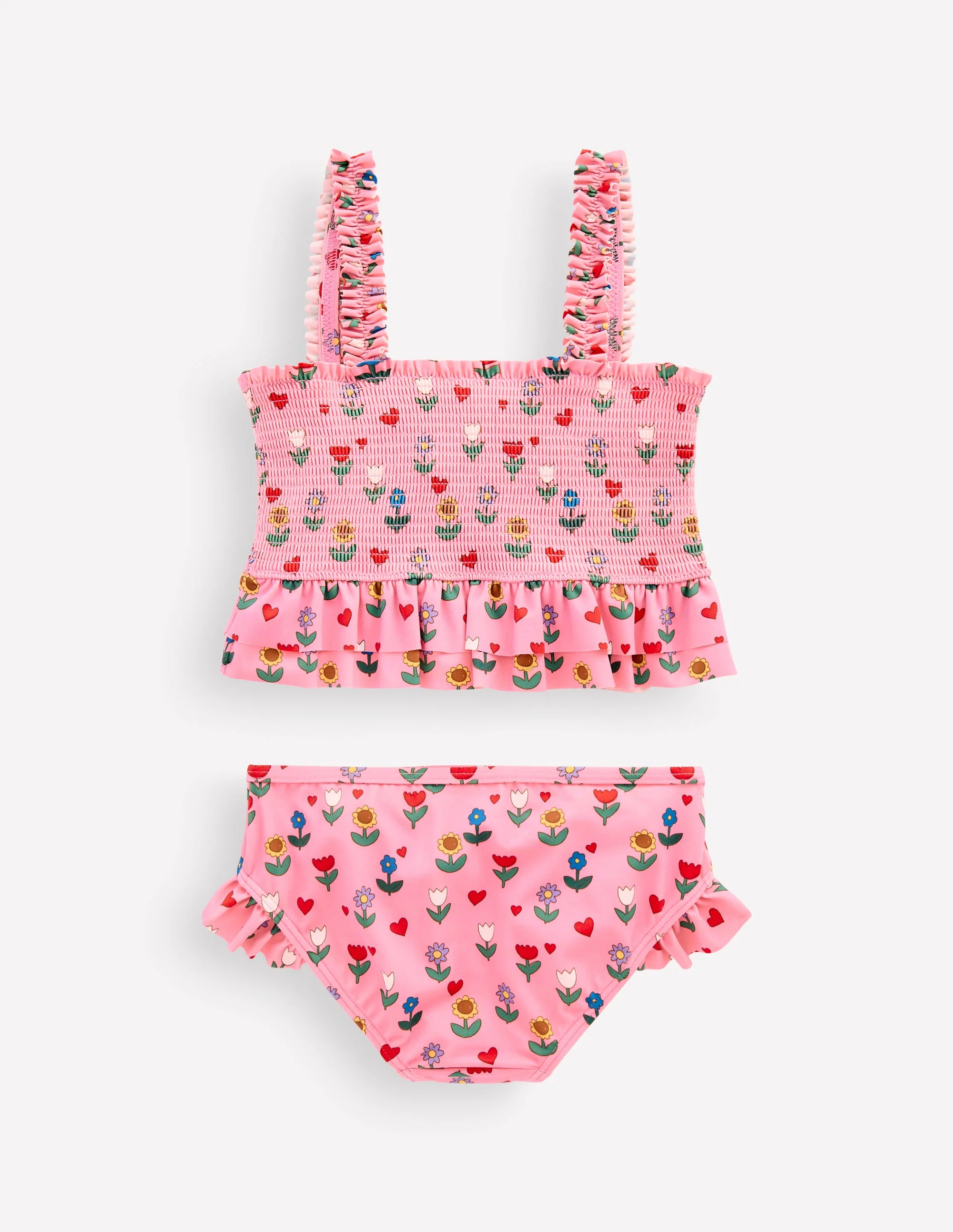 Gesmokter Bikini mit Schößchen-Mandelrosa Sonnenblumen Garten - Image 2