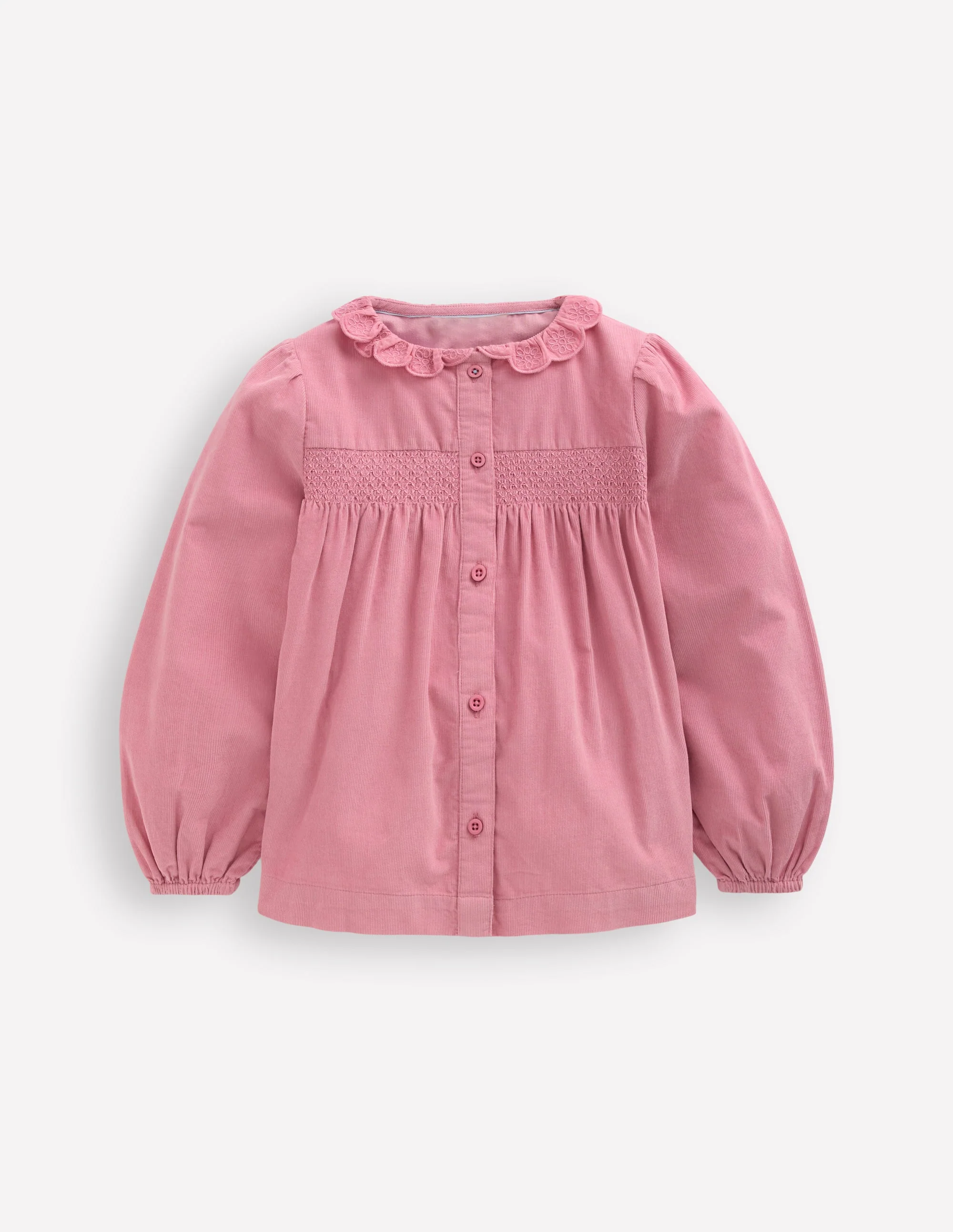 Gesmoktes Hemd mit Muschelsaum am Kragen-Rosa Cord - Image 3