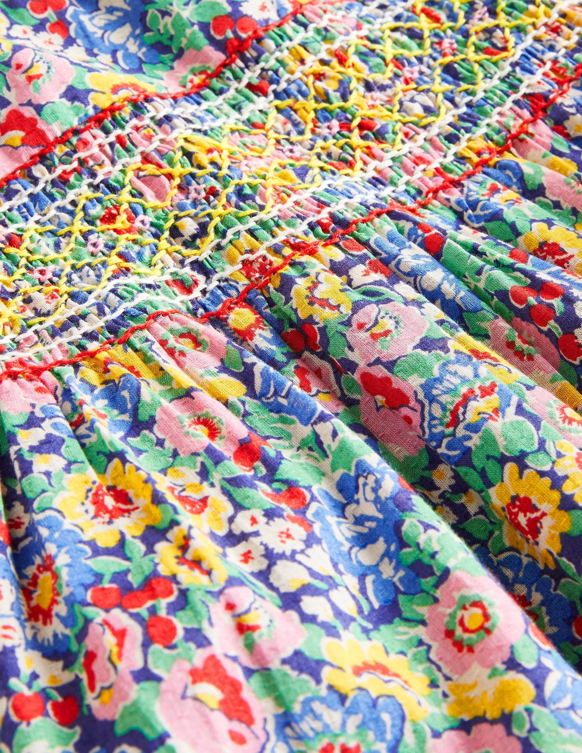 Gesmoktes Kleid mit langen Ärmeln-Bunt, Blumenmuster - Image 3