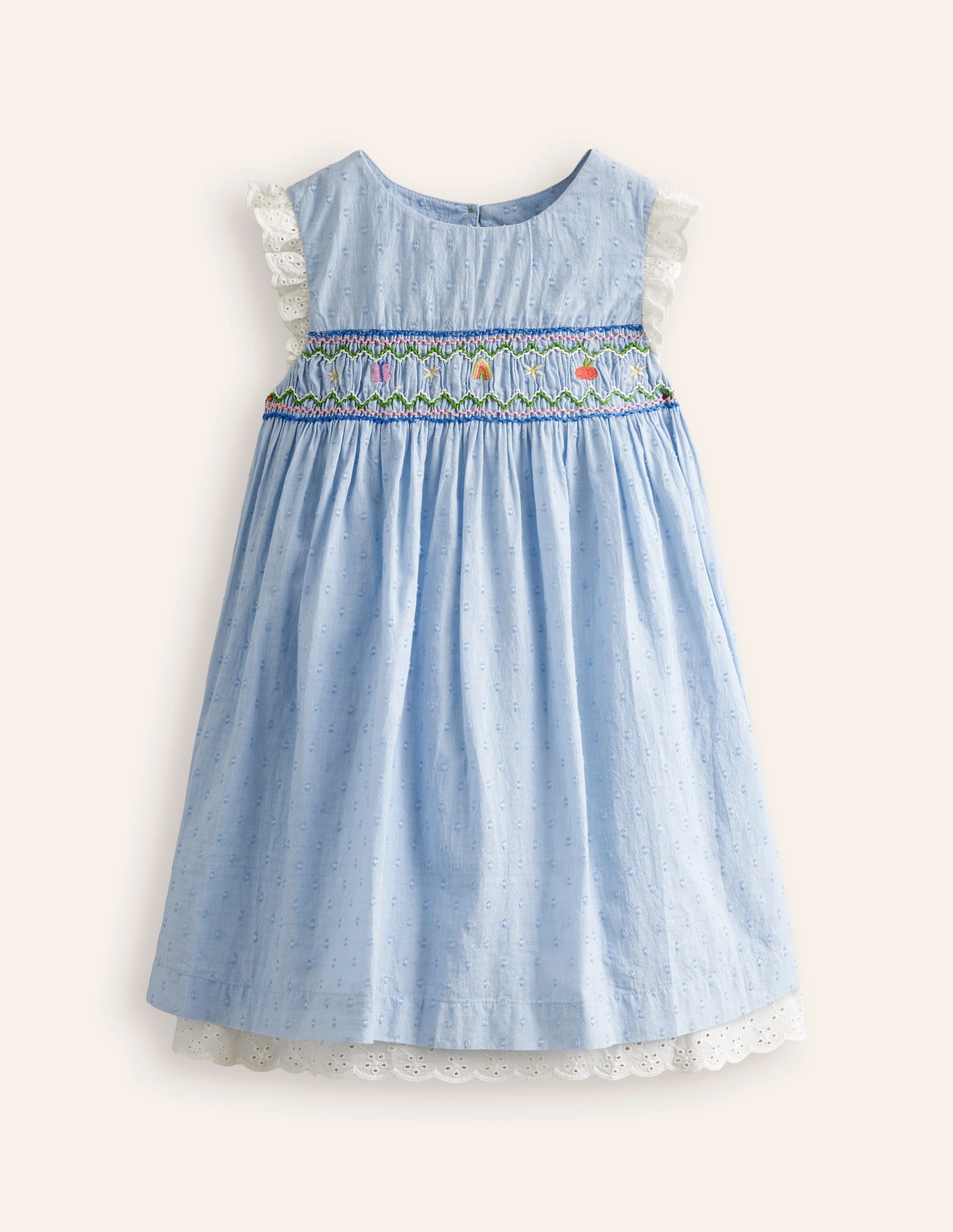 Gesmoktes Kleid mit Spitzenbesatz-Denim - Image 3