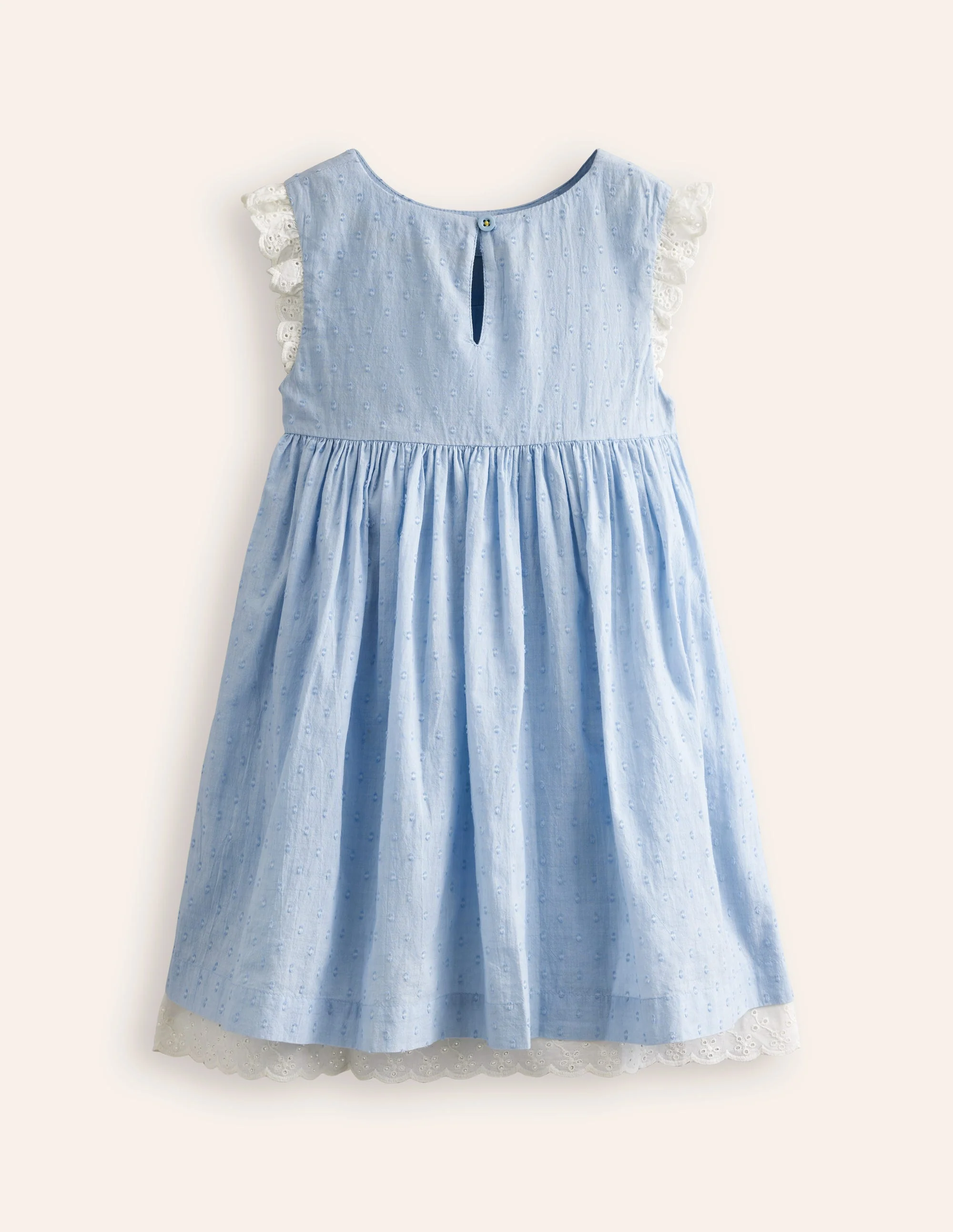 Gesmoktes Kleid mit Spitzenbesatz-Denim - Image 4