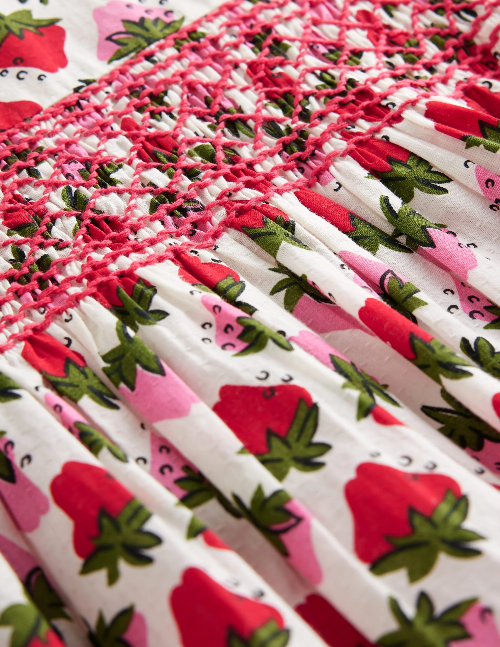 Gesmoktes Kleid mit Spitzenbesatz-Vintage Erdbeere Stempel - Image 3