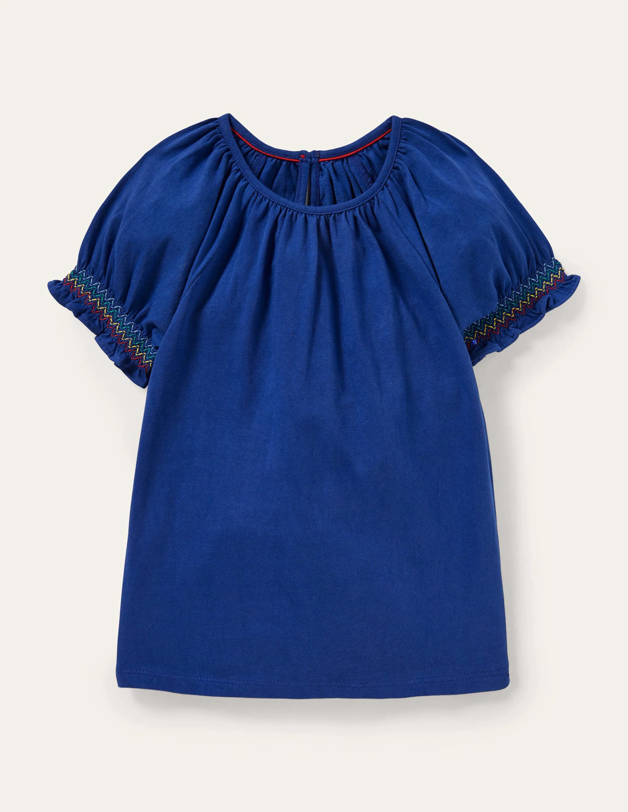 Gesmoktes Raglan-T-Shirt-Wellenblau