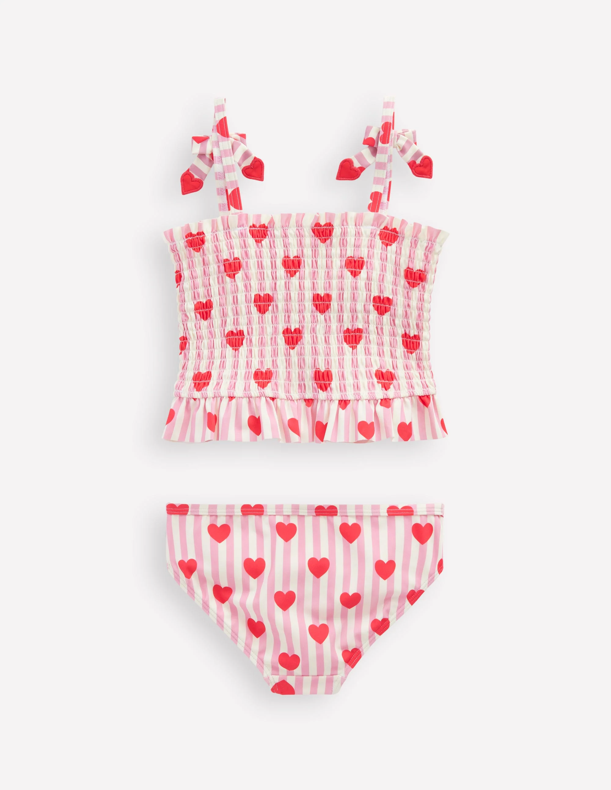 Gesmoktes Tankini-Set-Kaugummirosa Herz Streifen - Image 2