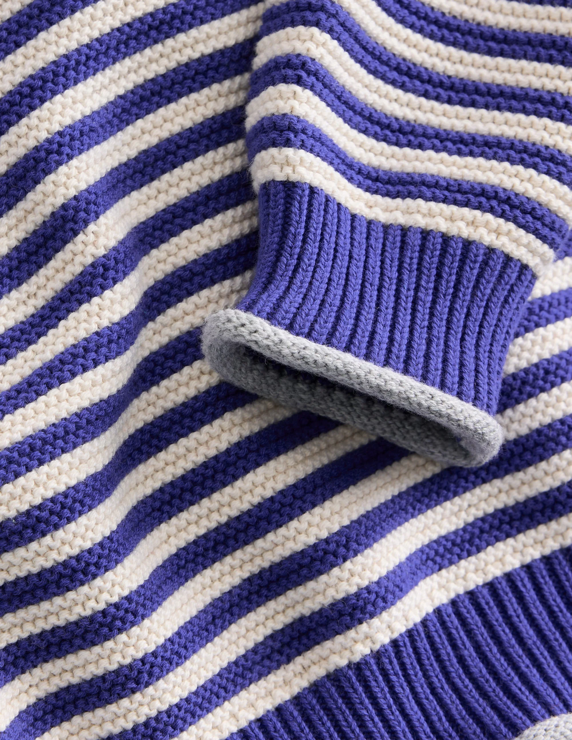 Gestreifter Baumwollpullover für den Alltag-Saphirblau und Beige Meliert - Image 3