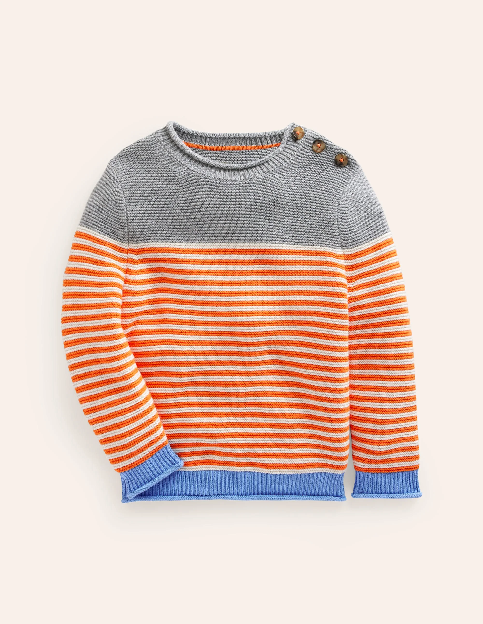 Gestreifter Baumwollpullover für den Alltag-Terrakotta-Orange & Beige Meliert