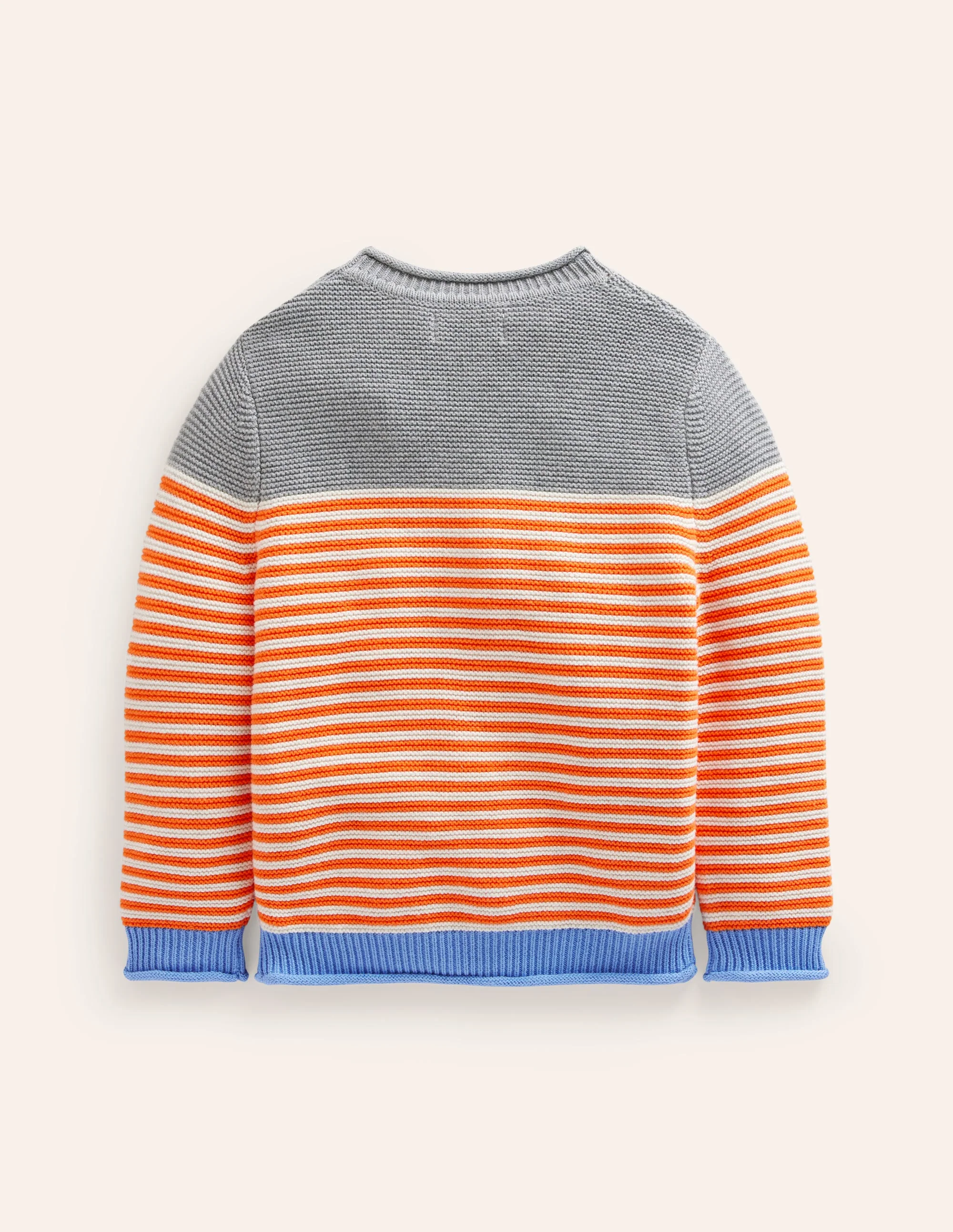 Gestreifter Baumwollpullover für den Alltag-Terrakotta-Orange & Beige Meliert - Image 2