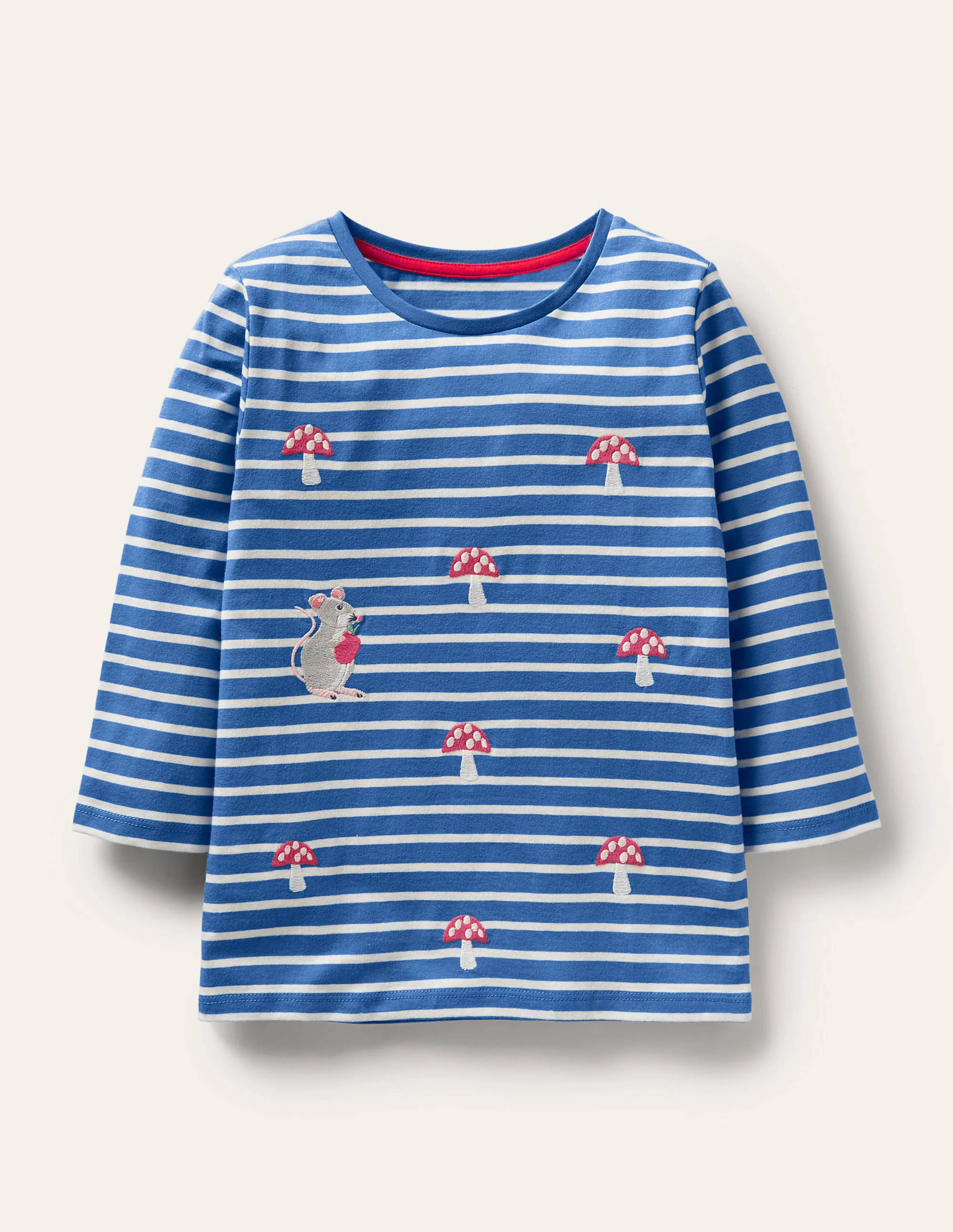 Gestreiftes Oberteil mit Stickerei-Elisabethanisches Blau/Naturweiß, Maus