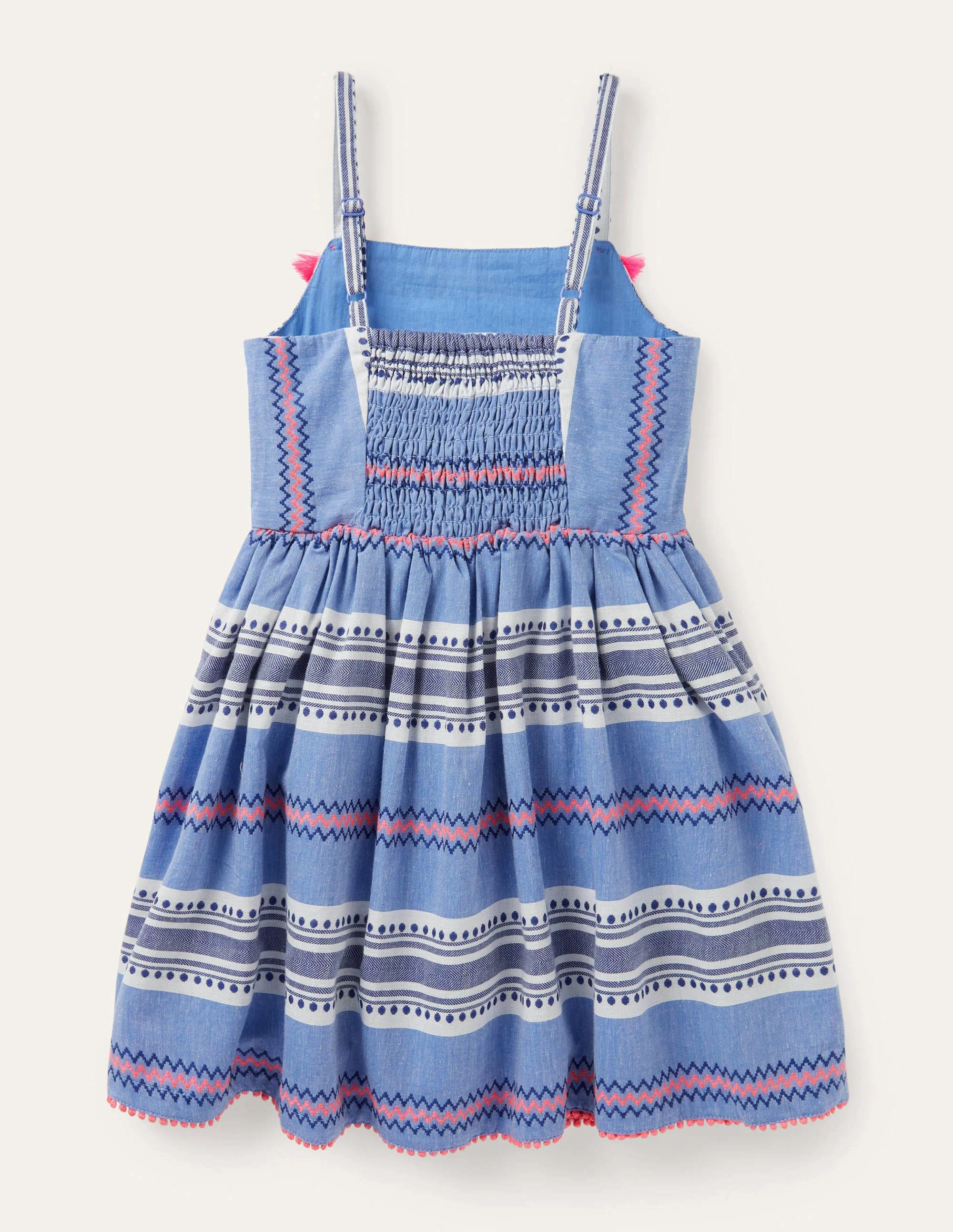 Gestreiftes Sommerkleid mit Quasten-Segelblau/Pink, Sonnenuntergang - Image 2