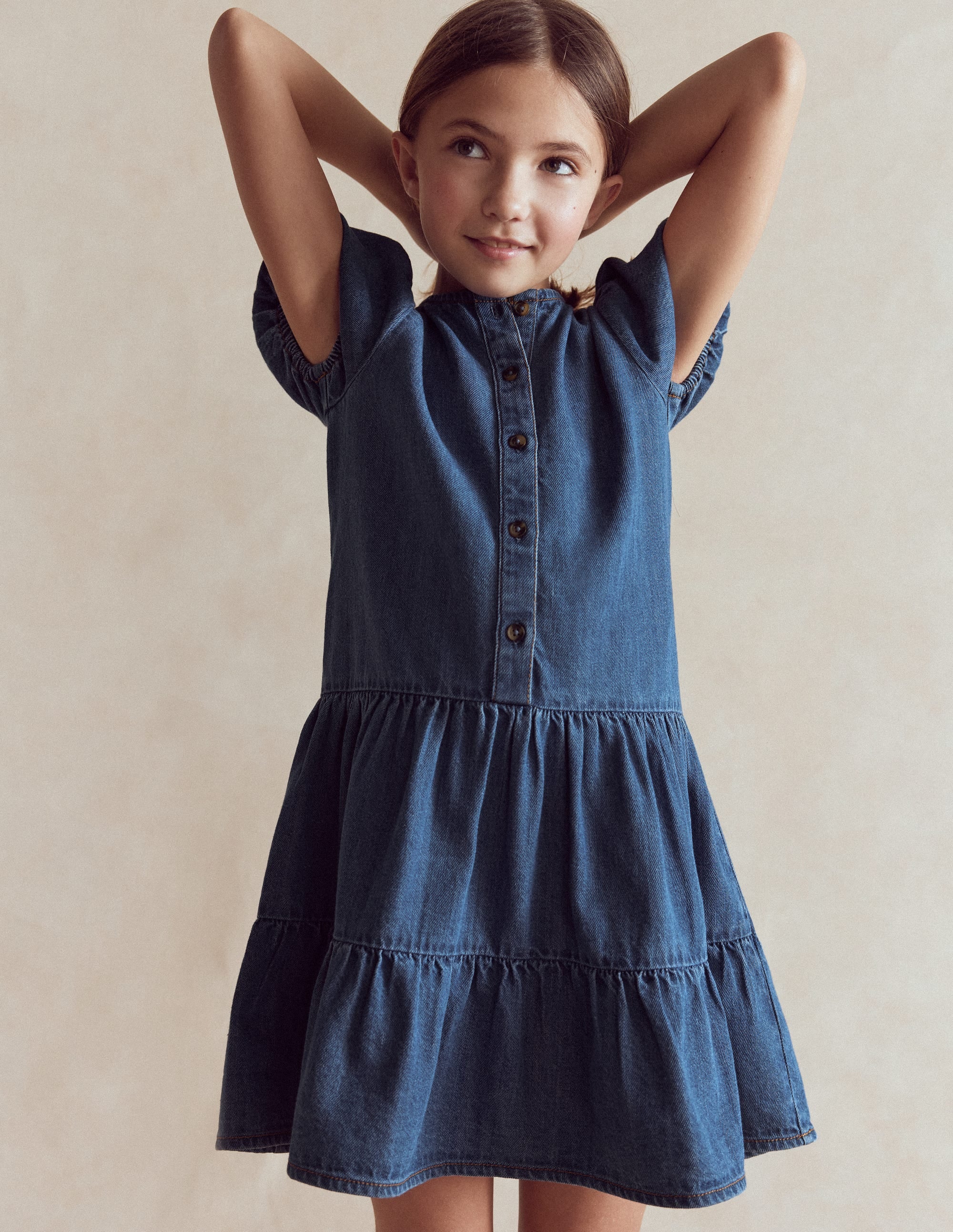 Gestuftes Hemdblusenkleid-Blau, Faux-Uni