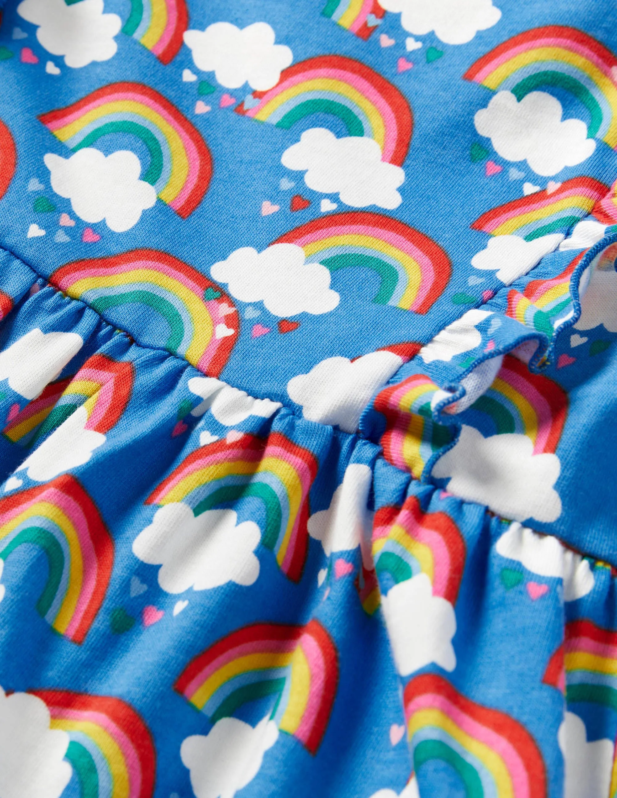 Gestuftes Jerseykleid mit Rüschen-Marokkoblau, Regenbogen/Herzen - Image 3
