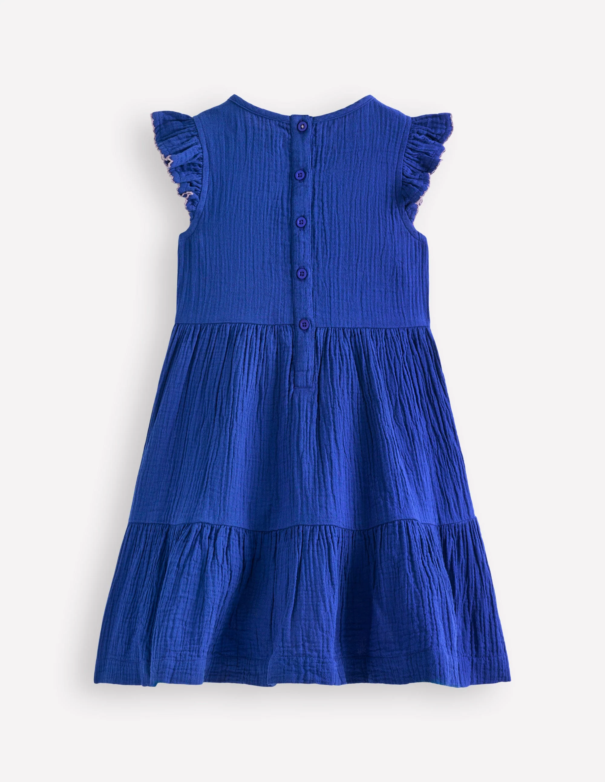 Gestuftes Kleid aus Doppeltuch-Leuchtendes Blau Stickerei - Image 5