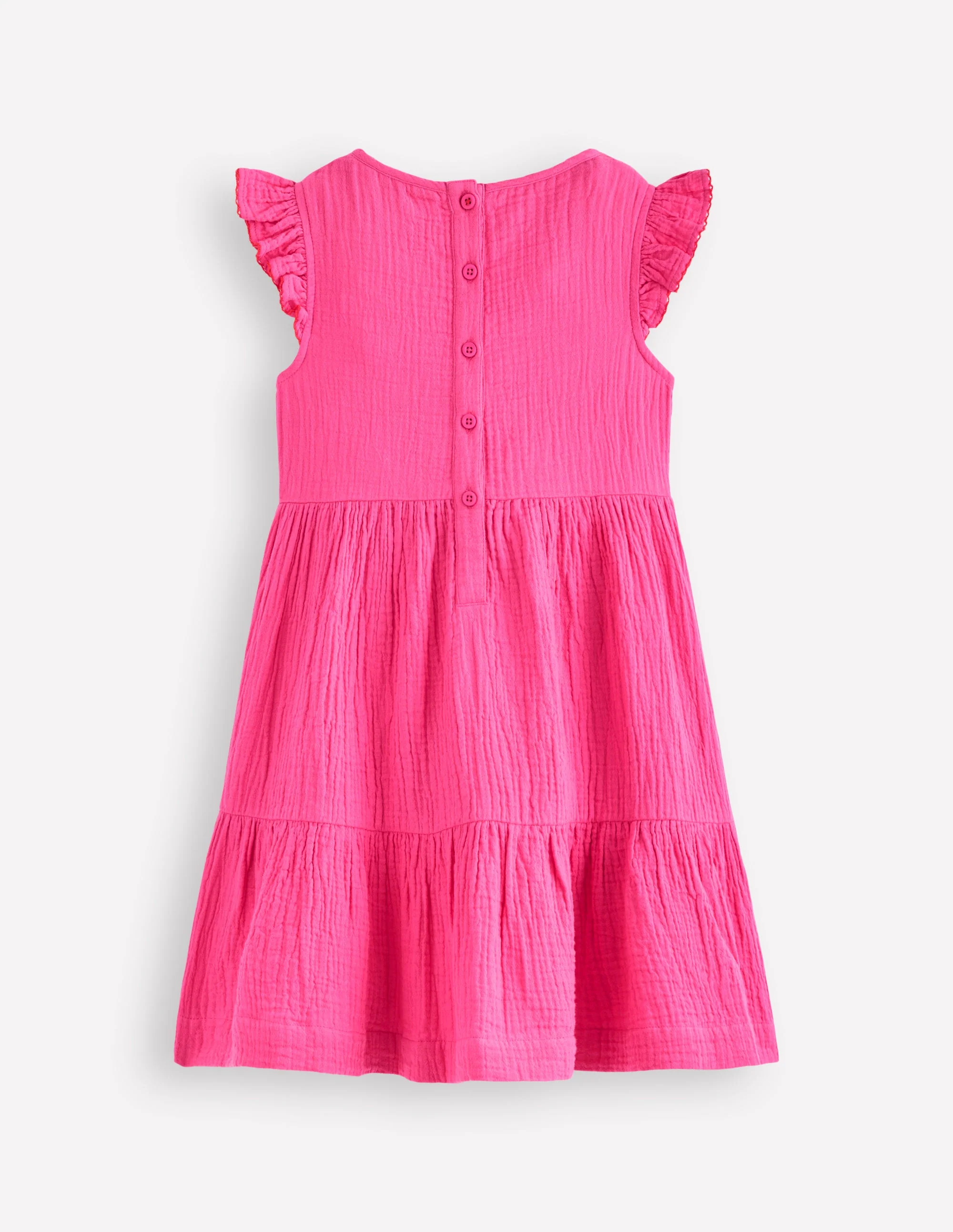 Gestuftes Kleid aus Doppeltuch-Sorbet-Rosa Stickerei - Image 2