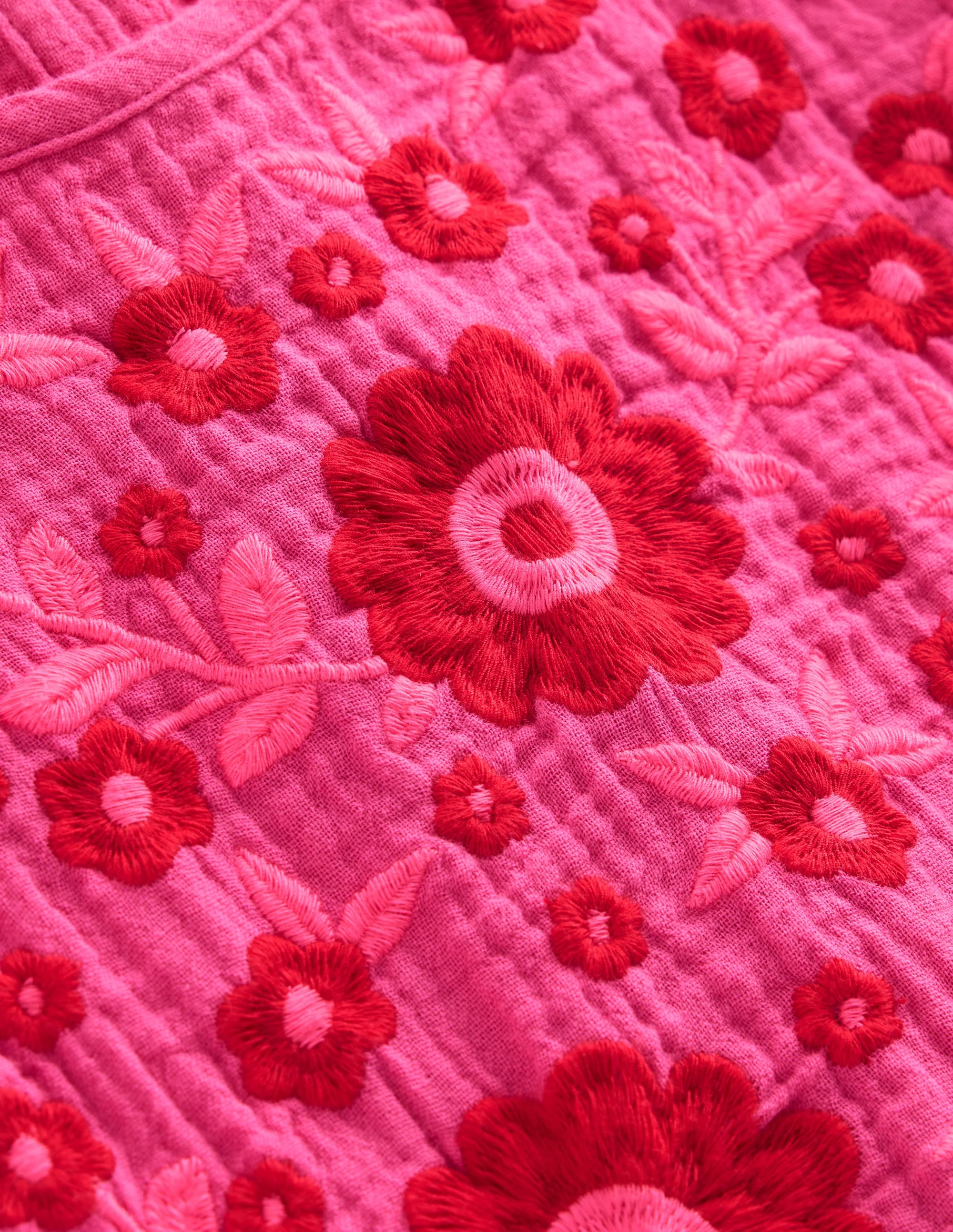 Gestuftes Kleid aus Doppeltuch-Sorbet-Rosa Stickerei - Image 3