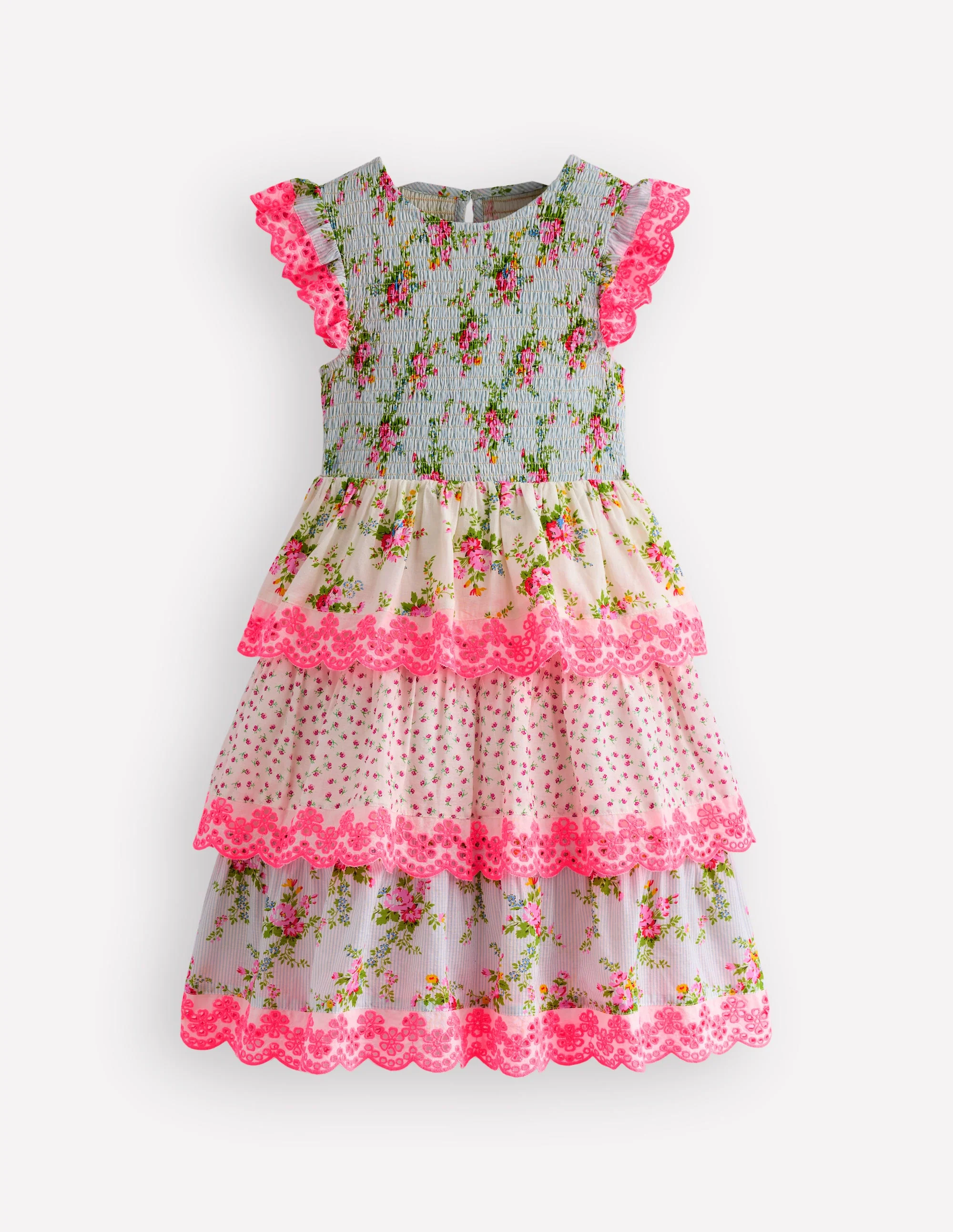 Gestuftes Kleid mit Spitzenbesatz-Festivalrosa Winzige Rosen - Image 2