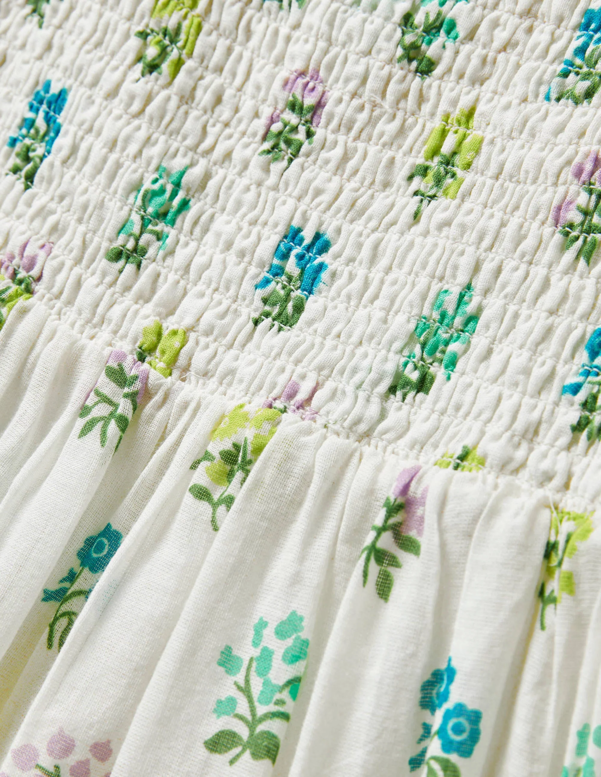 Gestuftes Sommerkleid-Naturweiß/Blau, Holzschnitt - Image 3