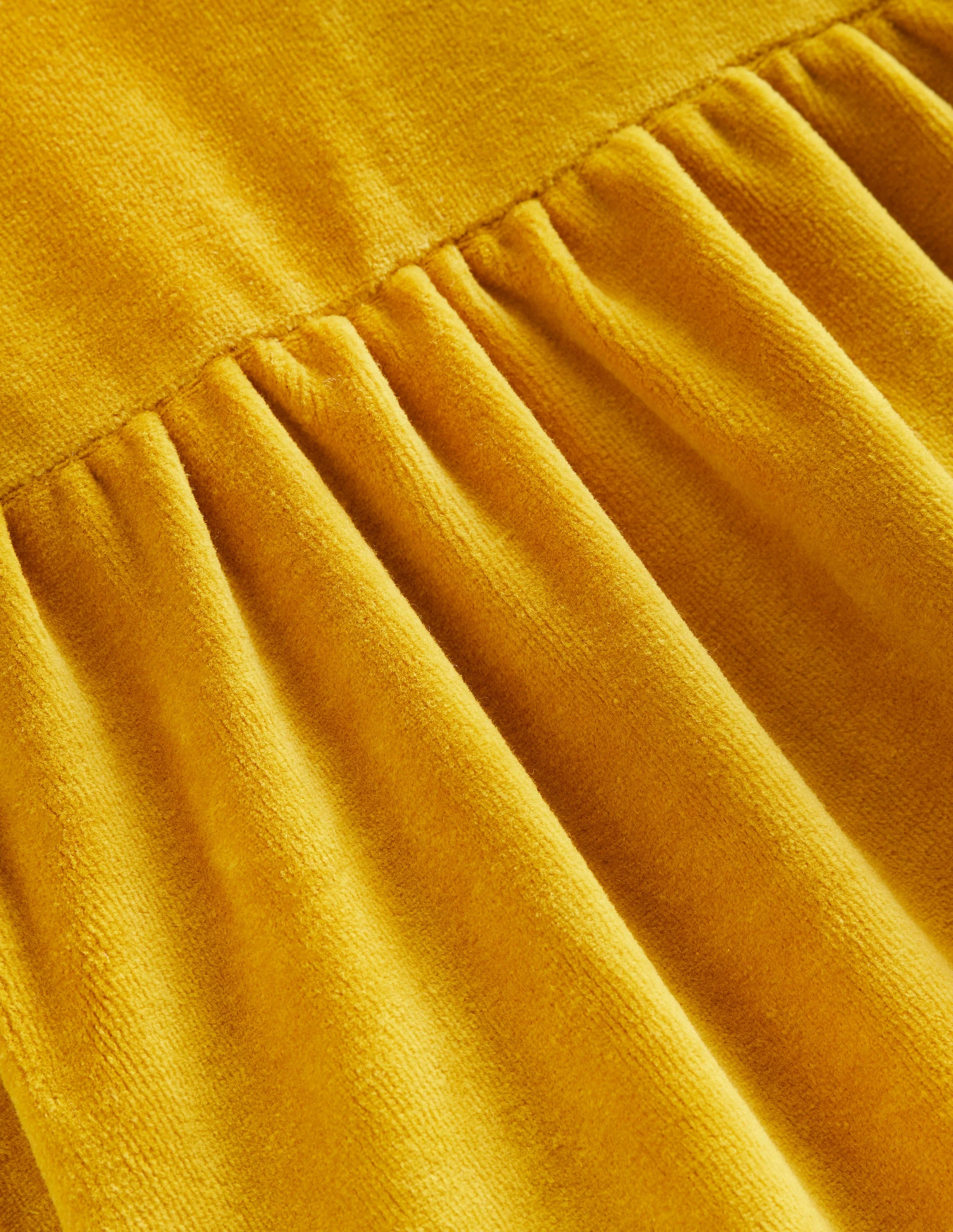 Gestuftes Velourskleid-Gold Palme - Image 3