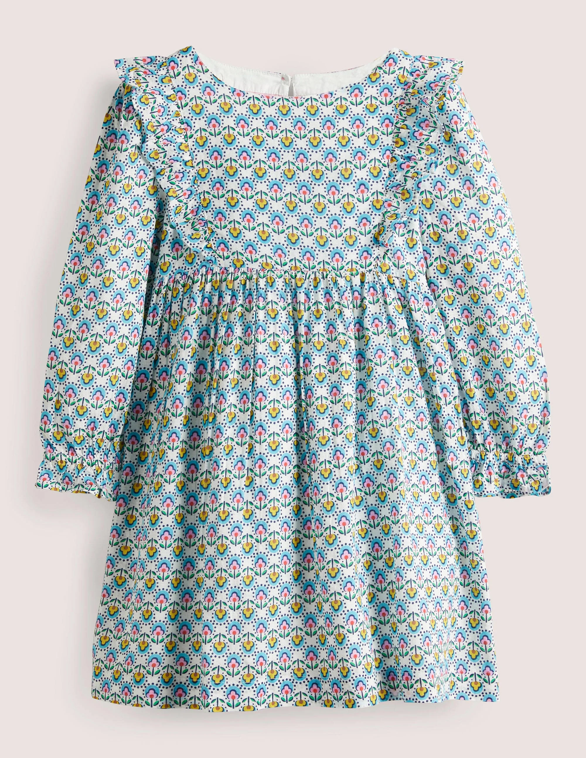 Gestuftes Webkleid mit Rüschen-Naturweiß, Hübsche Knospen