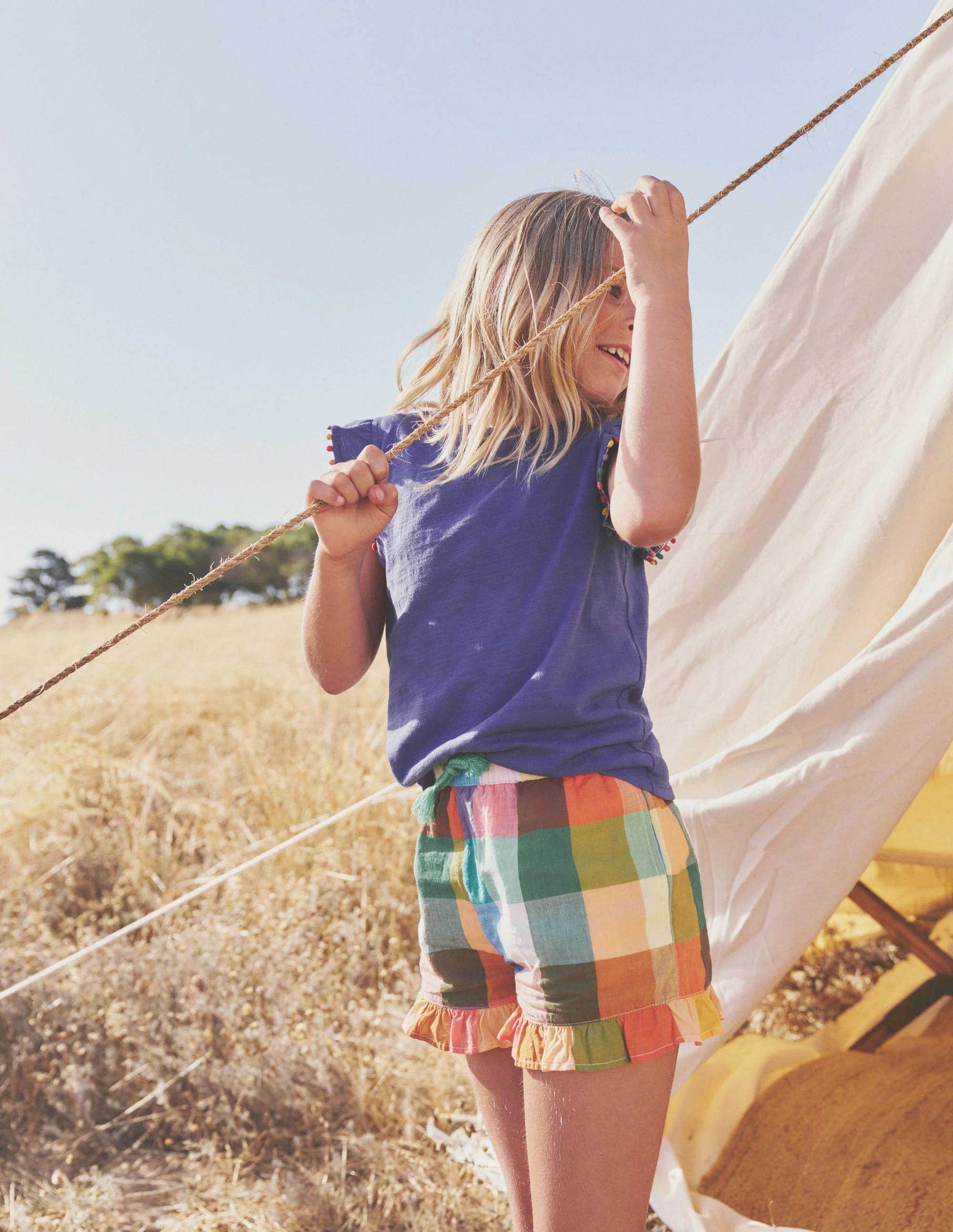 Gewebte Shorts mit Rüschensaum-Leuchtende Neonfarben Bunt Vichykaro - Image 6