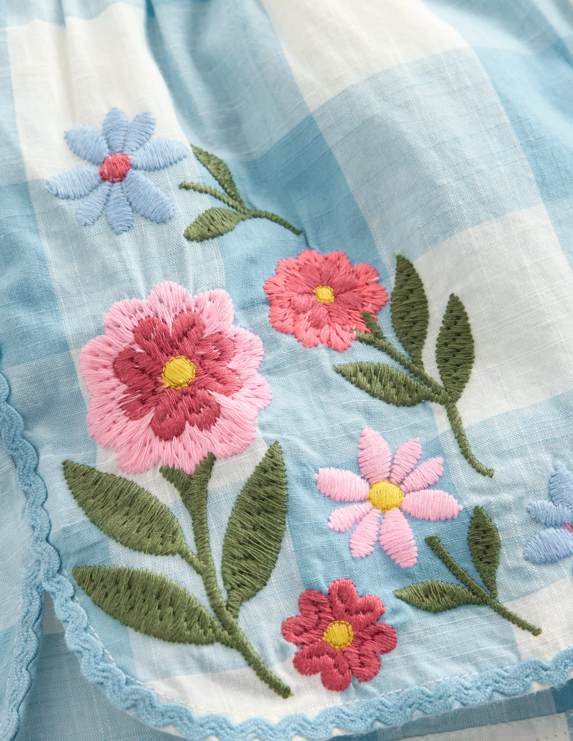 Gewebte Shorts zum Hineinschlüpfen-Blau Vichykaro Stickerei - Image 3