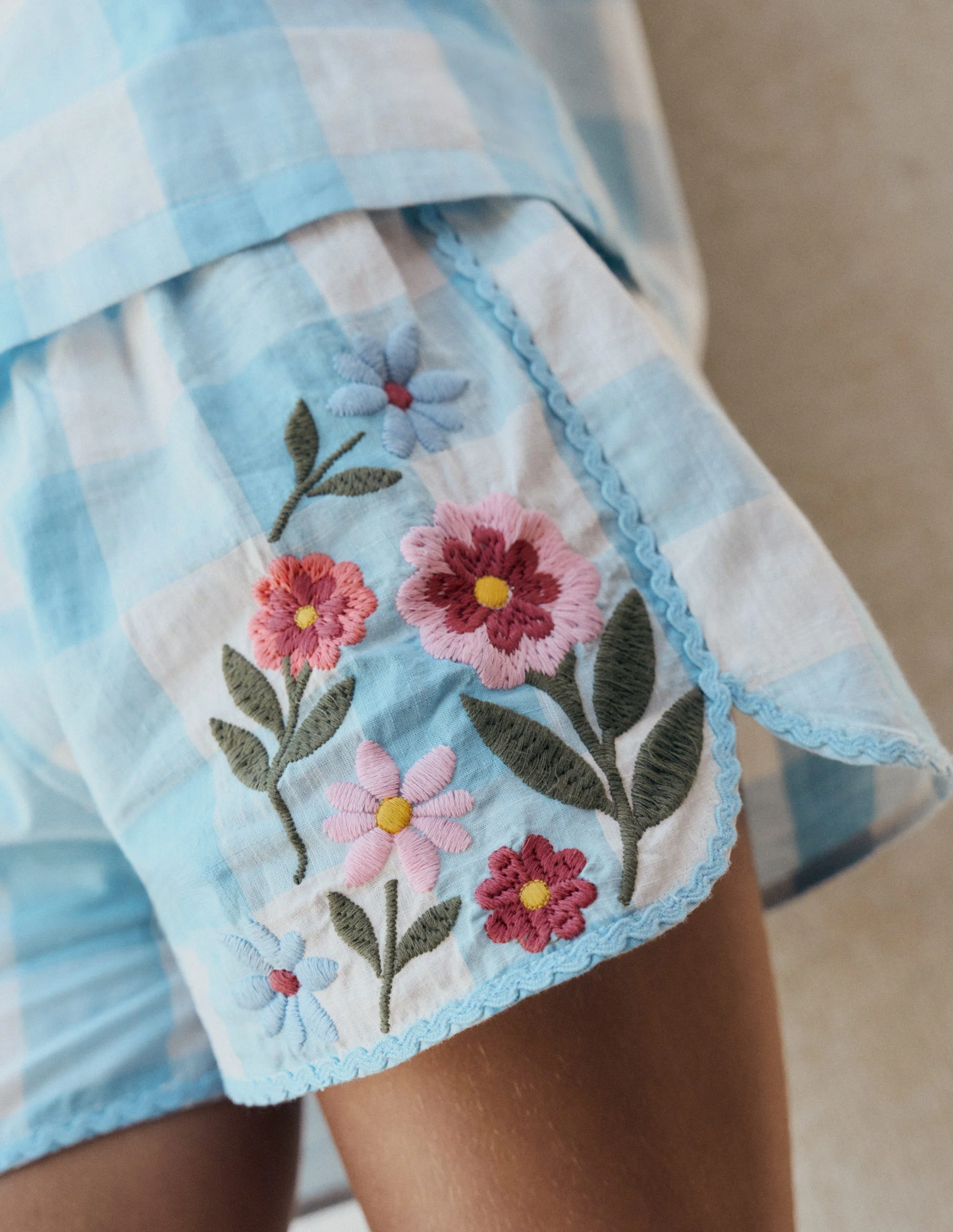 Gewebte Shorts zum Hineinschlüpfen-Blau Vichykaro Stickerei - Image 5