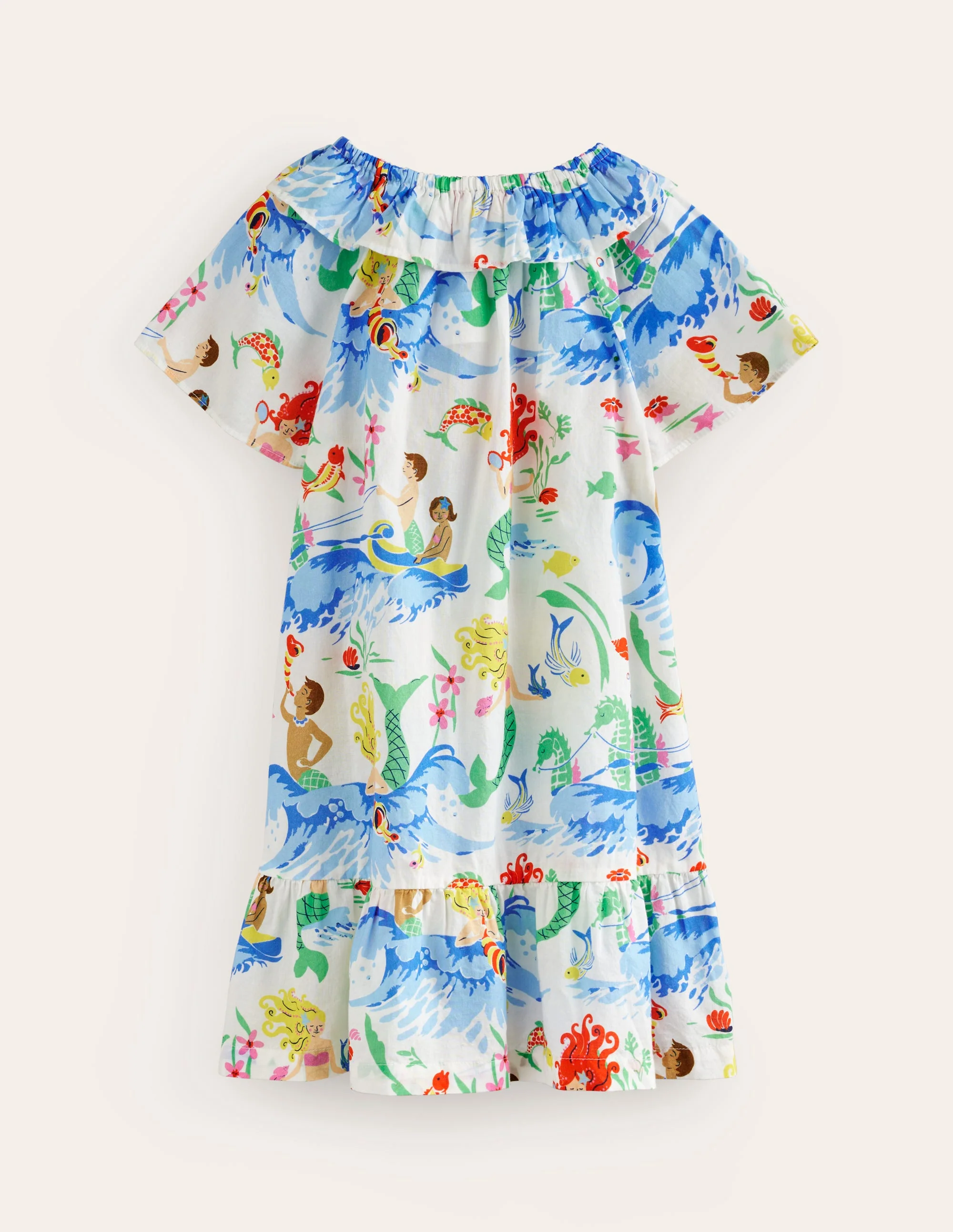 Gewebtes Kleid mit Rüschenausschnitt-Naturweiß Meereswesen - Image 2