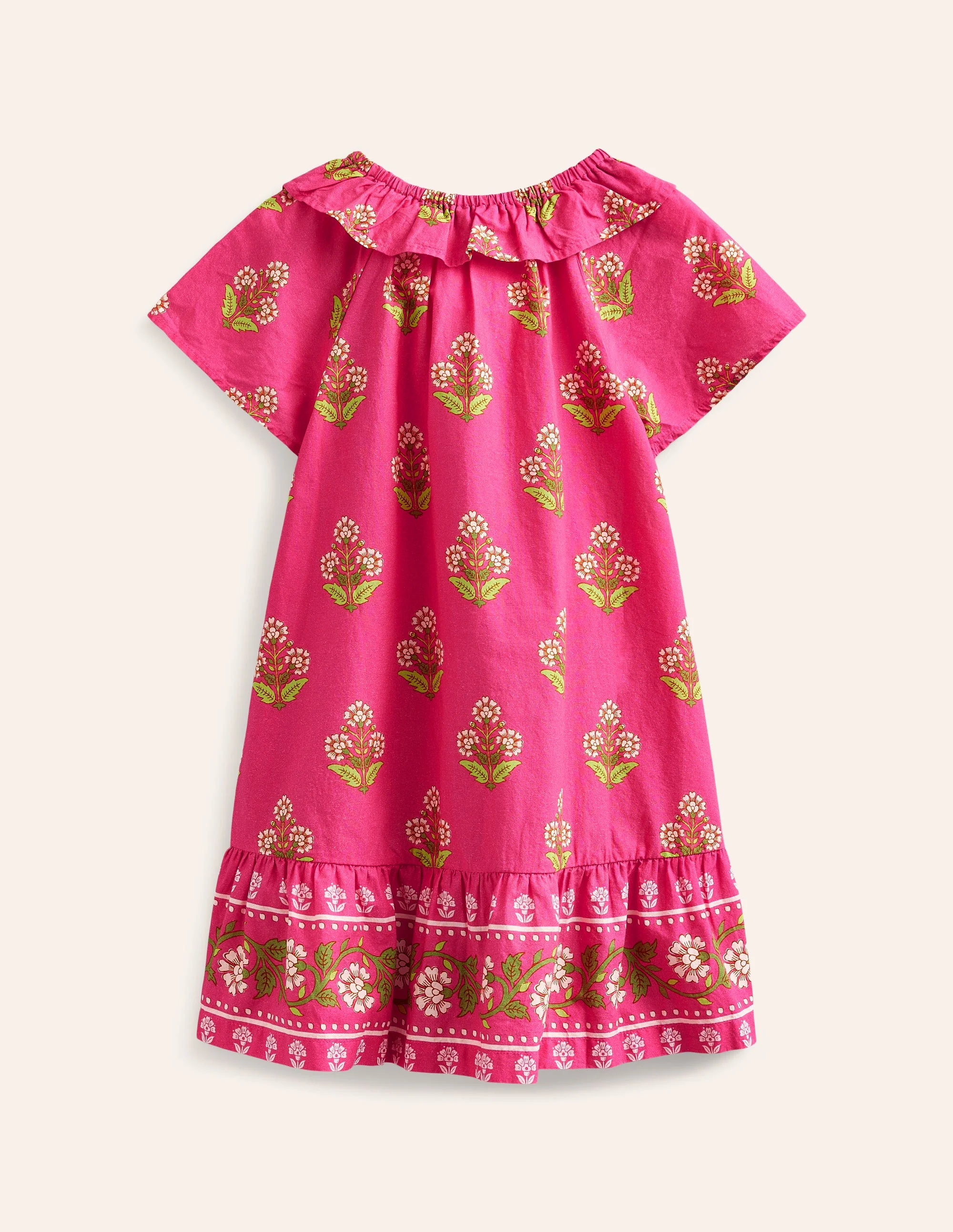 Gewebtes Kleid mit Rüschenausschnitt-Pink Kleiner Holzblock - Image 2