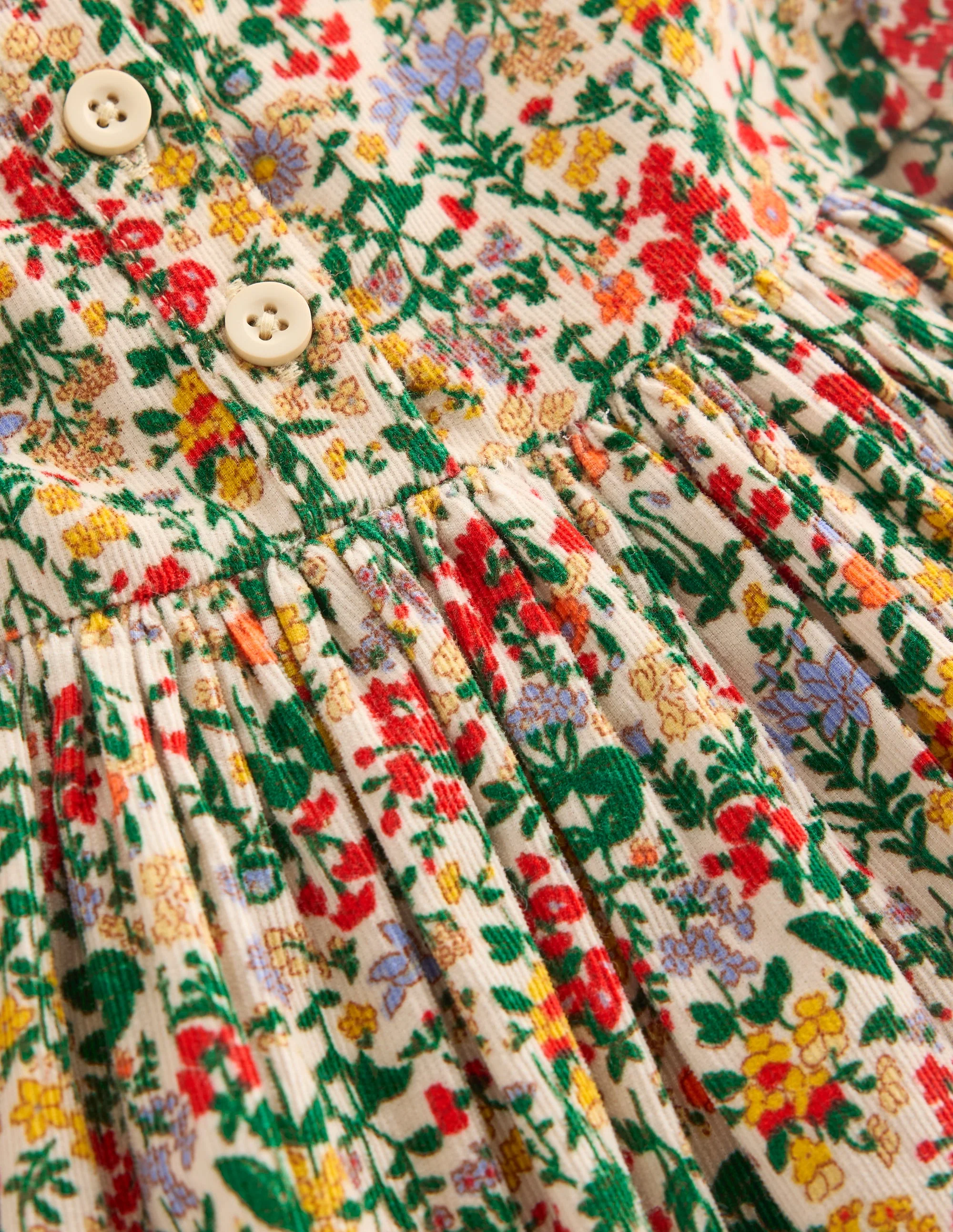 Gewebtes Kleid mit Rüschenausschnitt-Sanftes Naturweiß Blumenwiese - Image 3