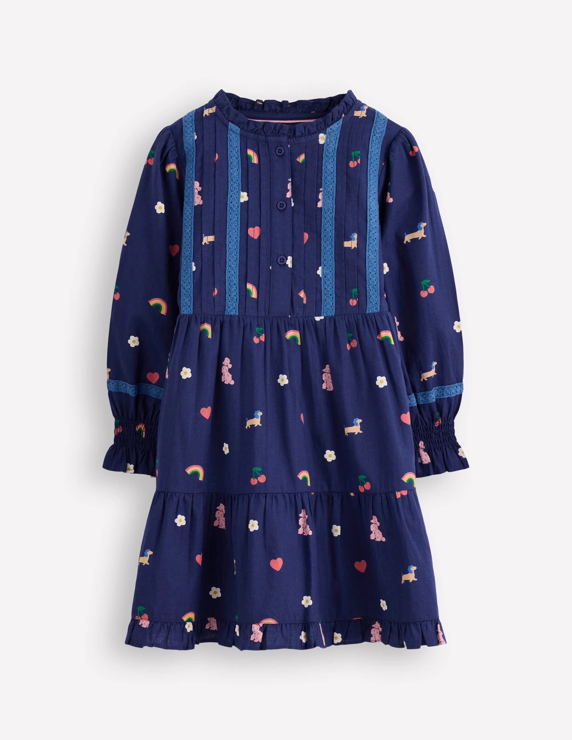 Gewebtes Kleid mit Spitzendetail-Steuerbordblau Paris