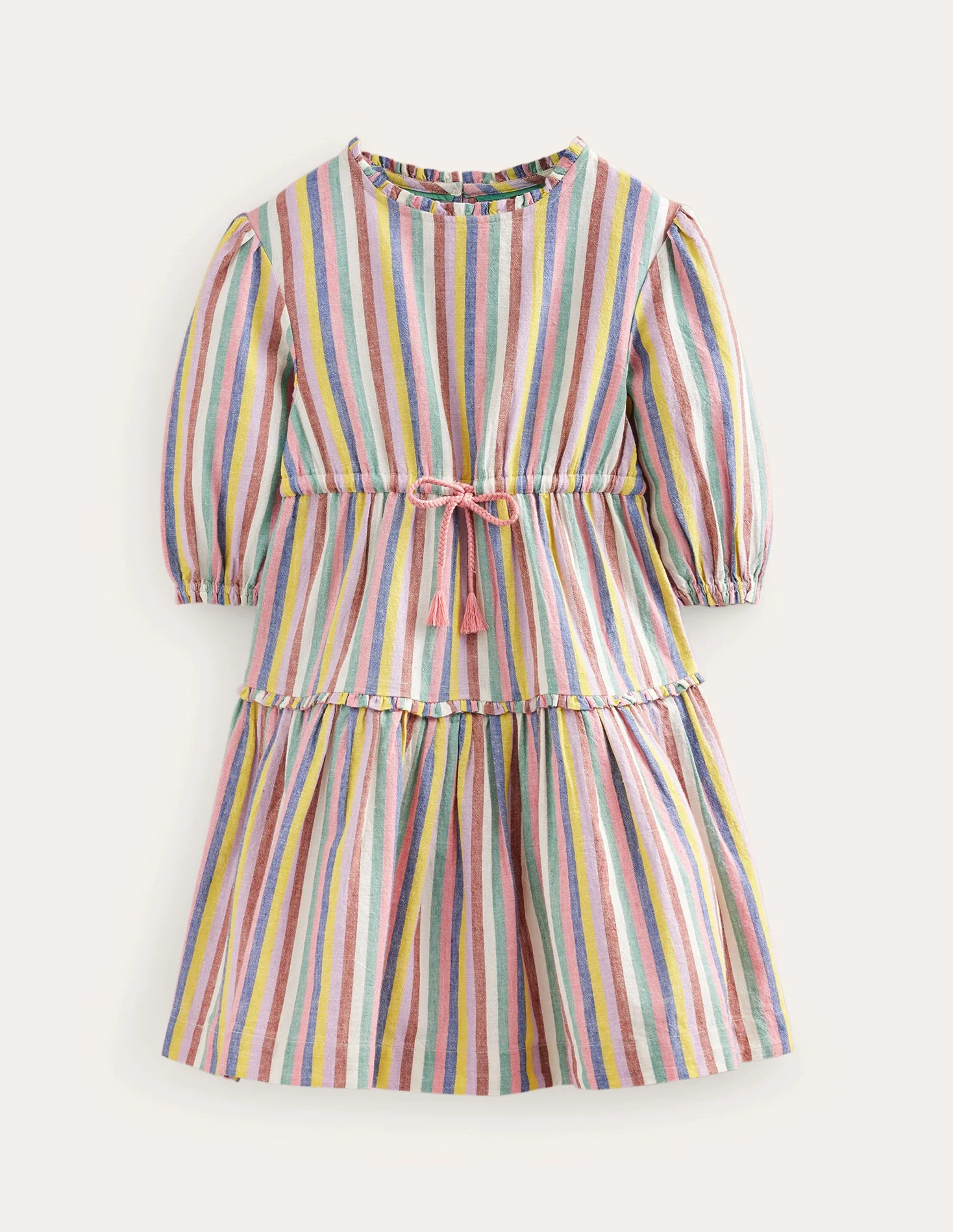 Gewebtes Kleid mit Streifen-Braun und Flieder Regenbogen