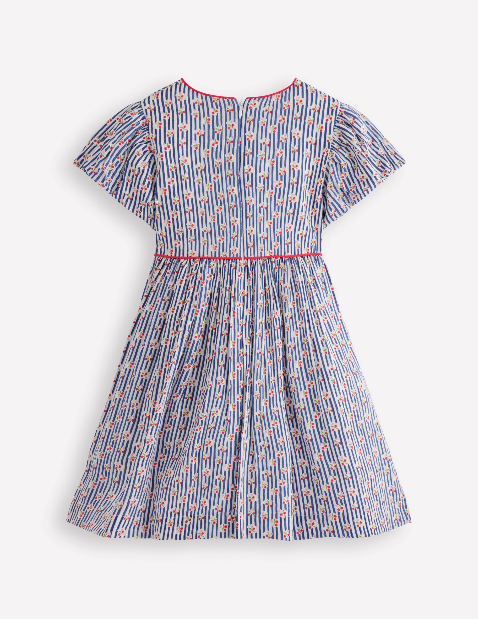 Gewebtes Kleid mit V-Ausschnitt-Blauhäher Kirschen Streifen - Image 5