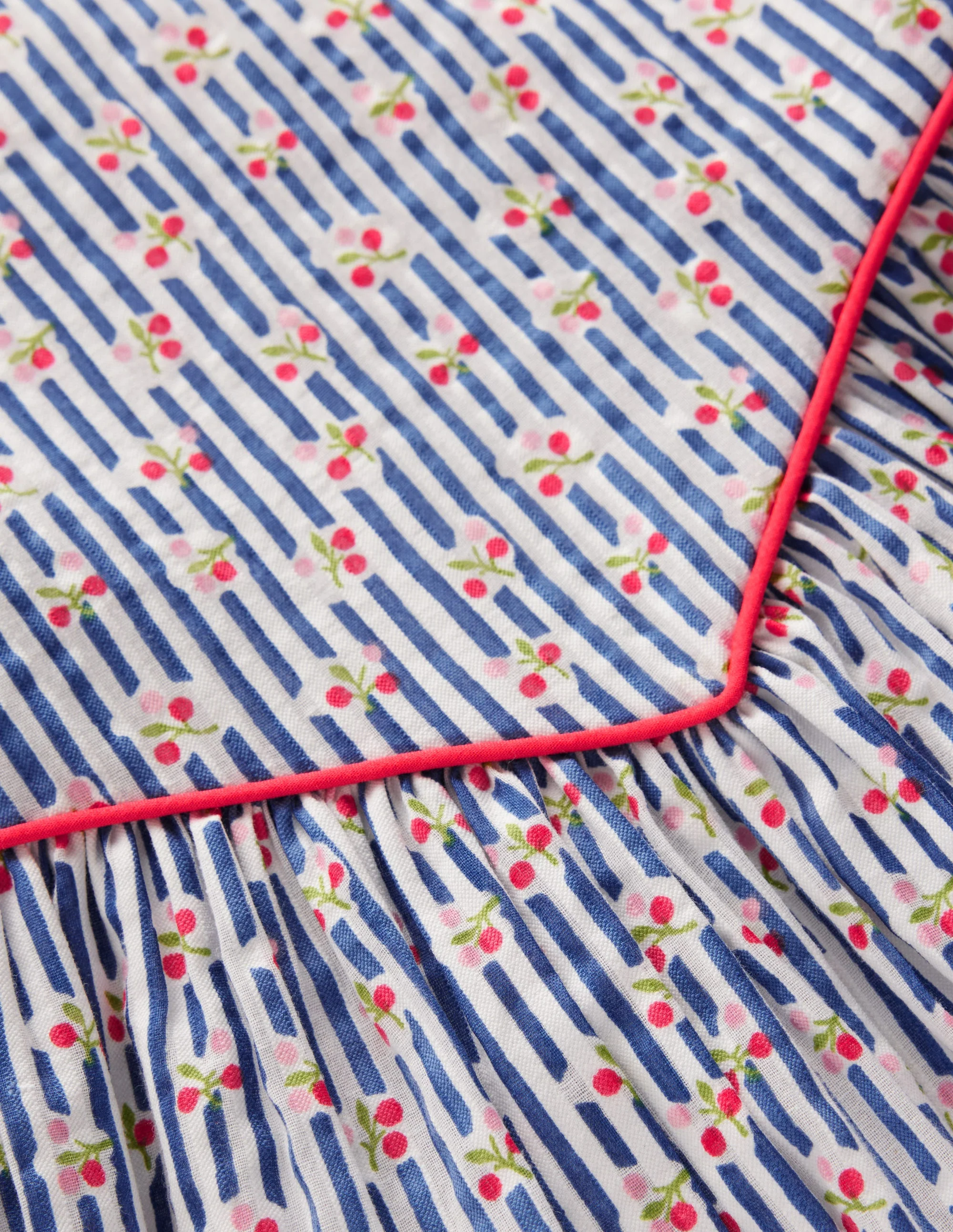 Gewebtes Kleid mit V-Ausschnitt-Blauhäher Kirschen Streifen - Image 6