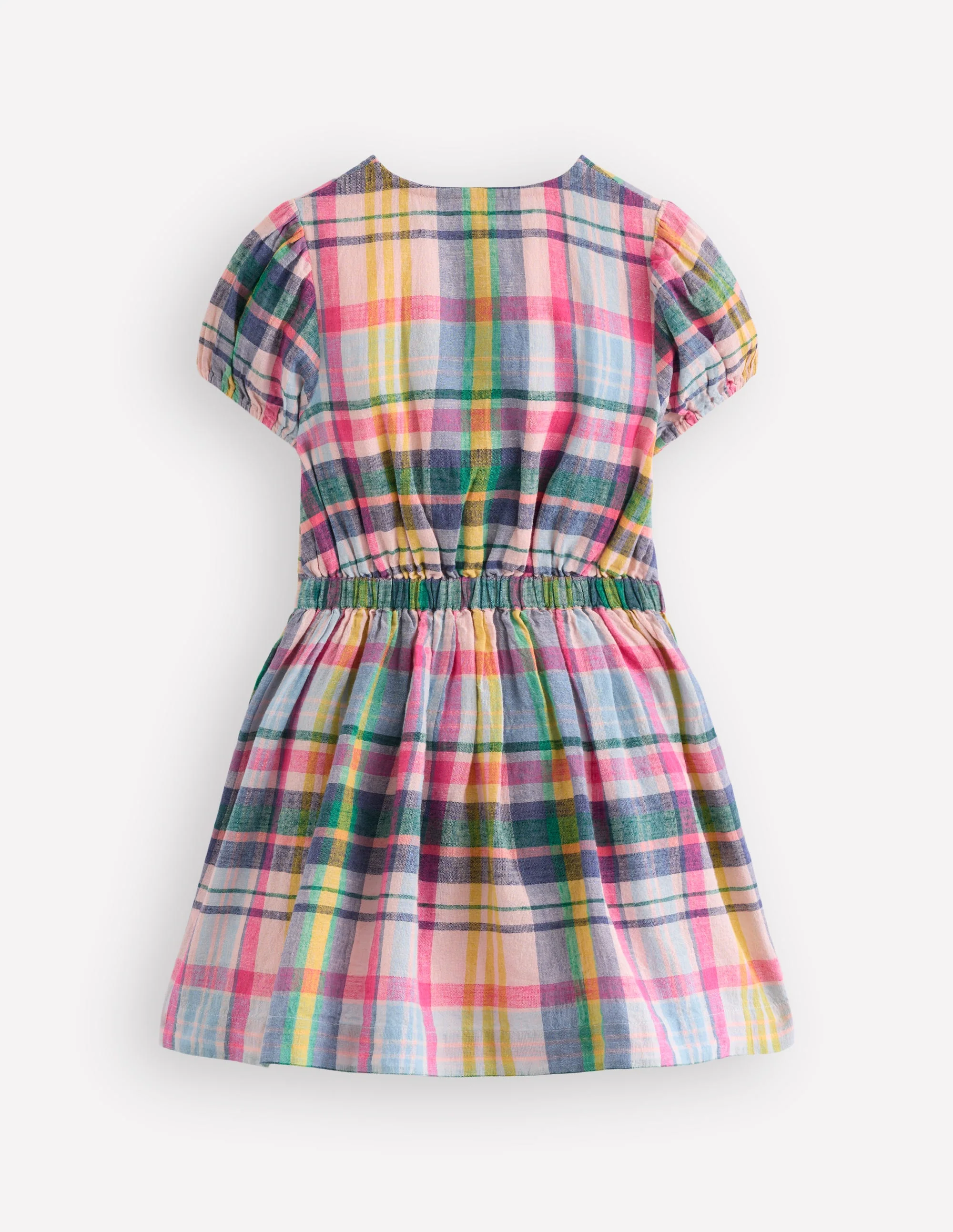 Gewebtes Kleid zum Binden vorn-Blau, Rosa und Grün Kariert - Image 3