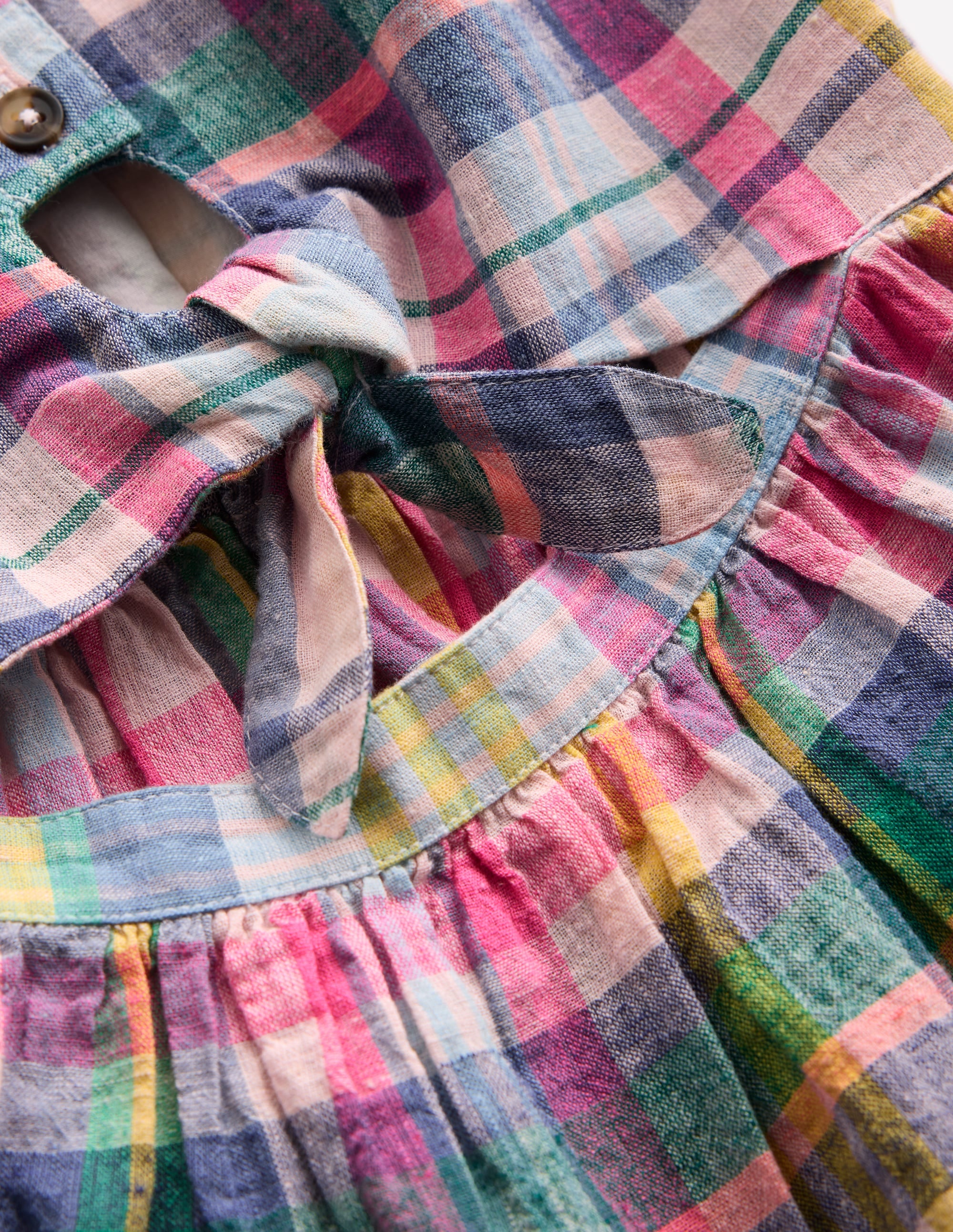 Gewebtes Kleid zum Binden vorn-Blau, Rosa und Grün Kariert - Image 4