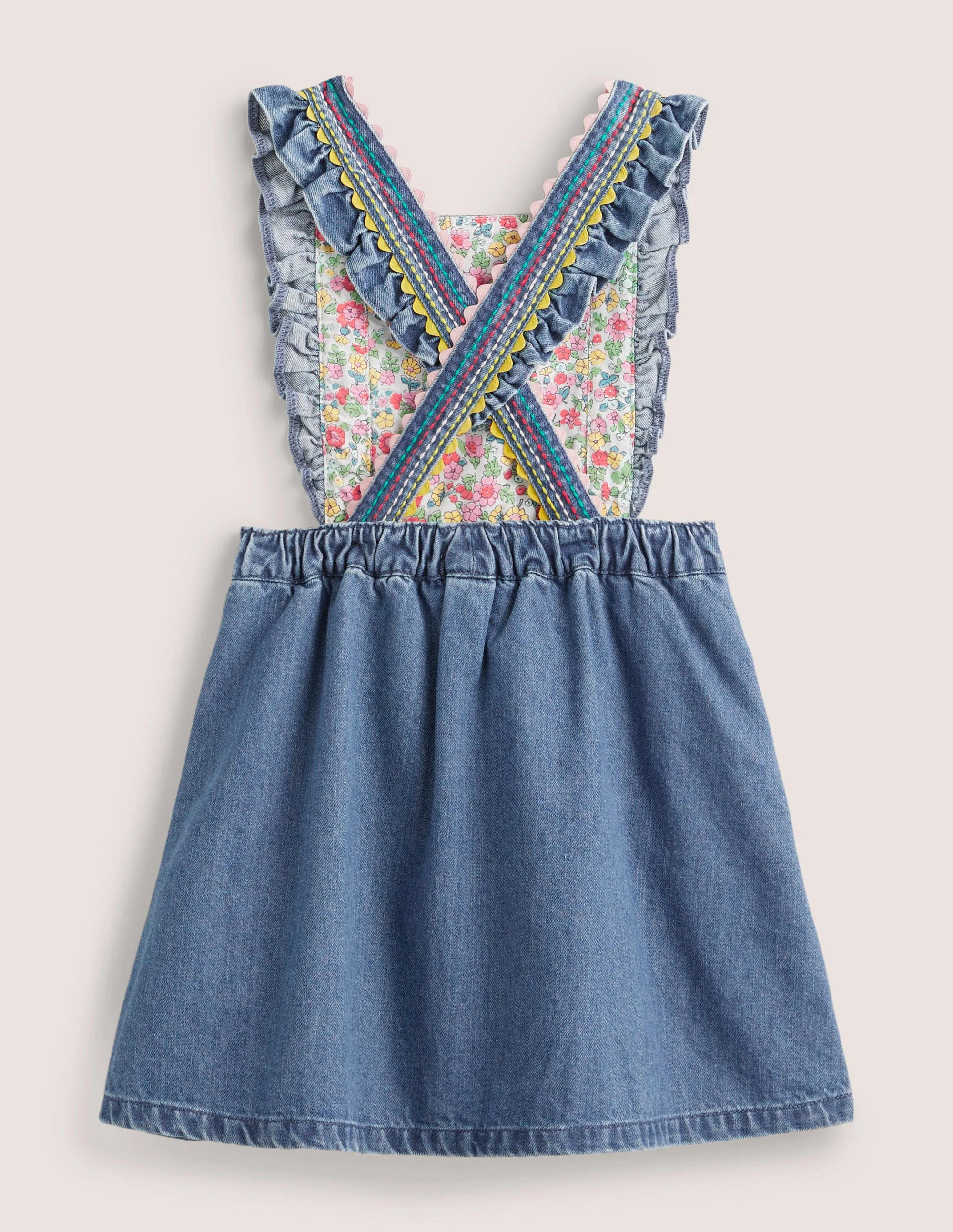 Gewebtes Schürzenkleid-Denim, Regenbogennähte - Image 2