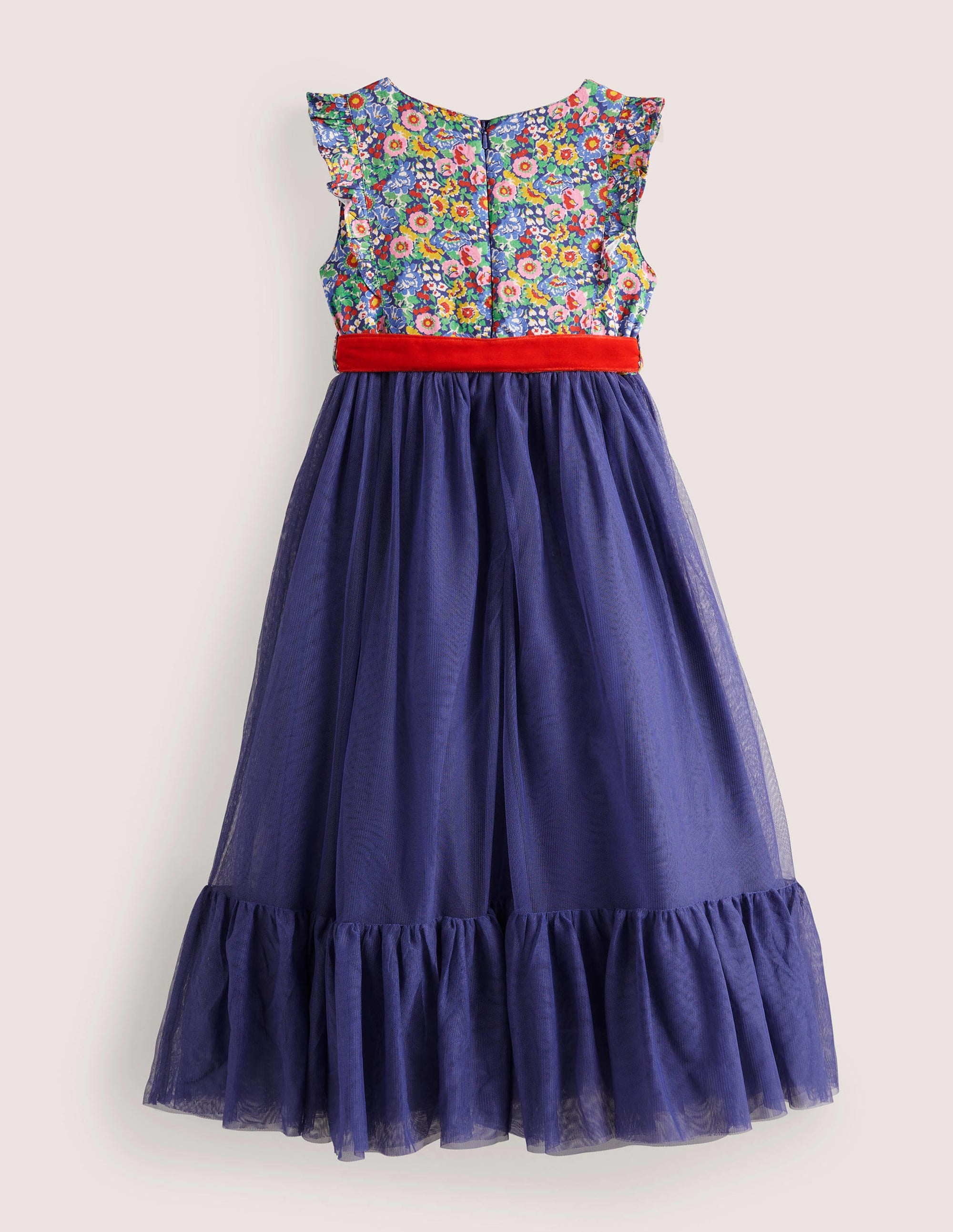 Gewebtes Tüll-Partykleid-Navy/Bunt, Blumenmuster - Image 2