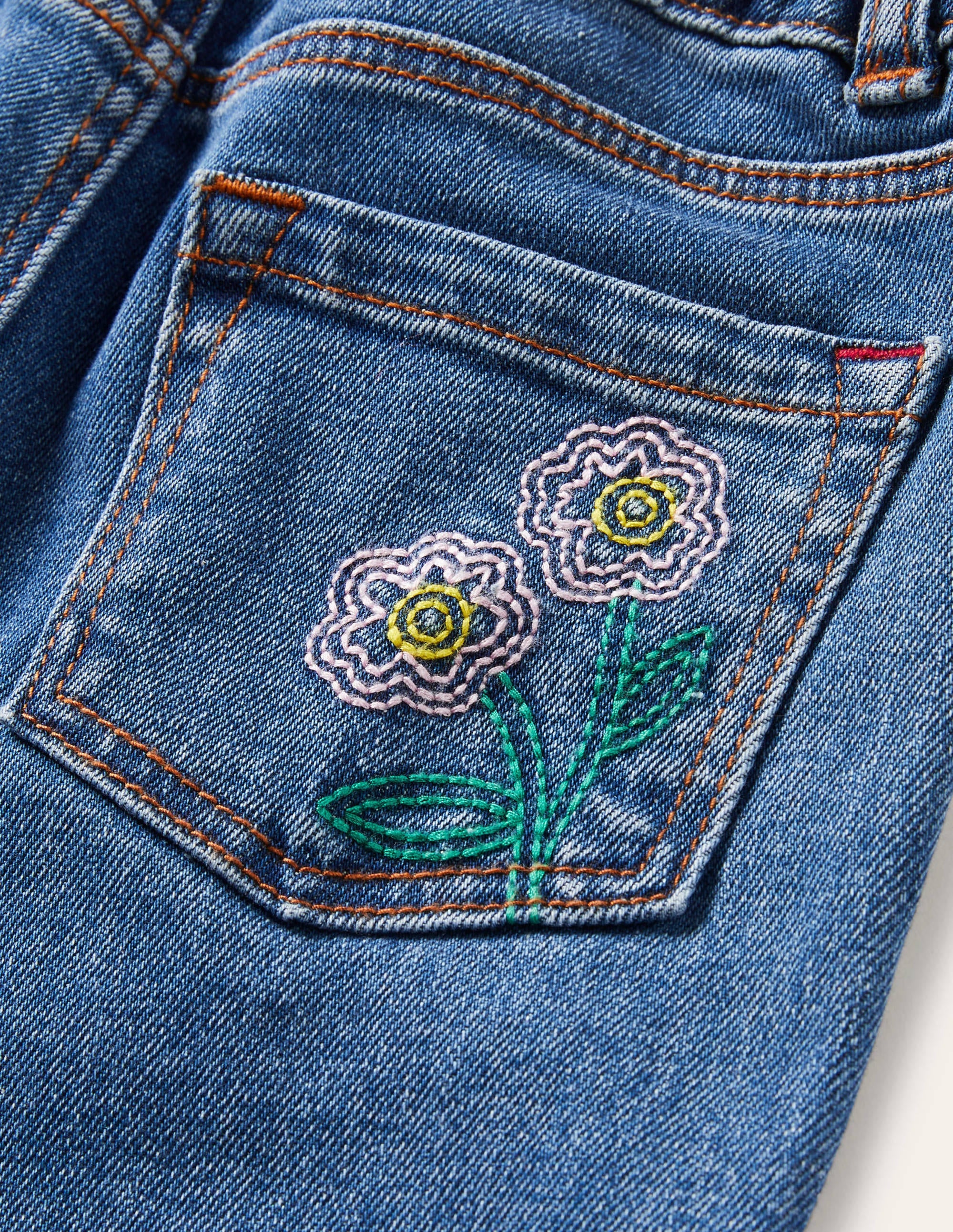 Girlfriend-Jeans-Helles Vintage-Denim, Blumen - Image 3