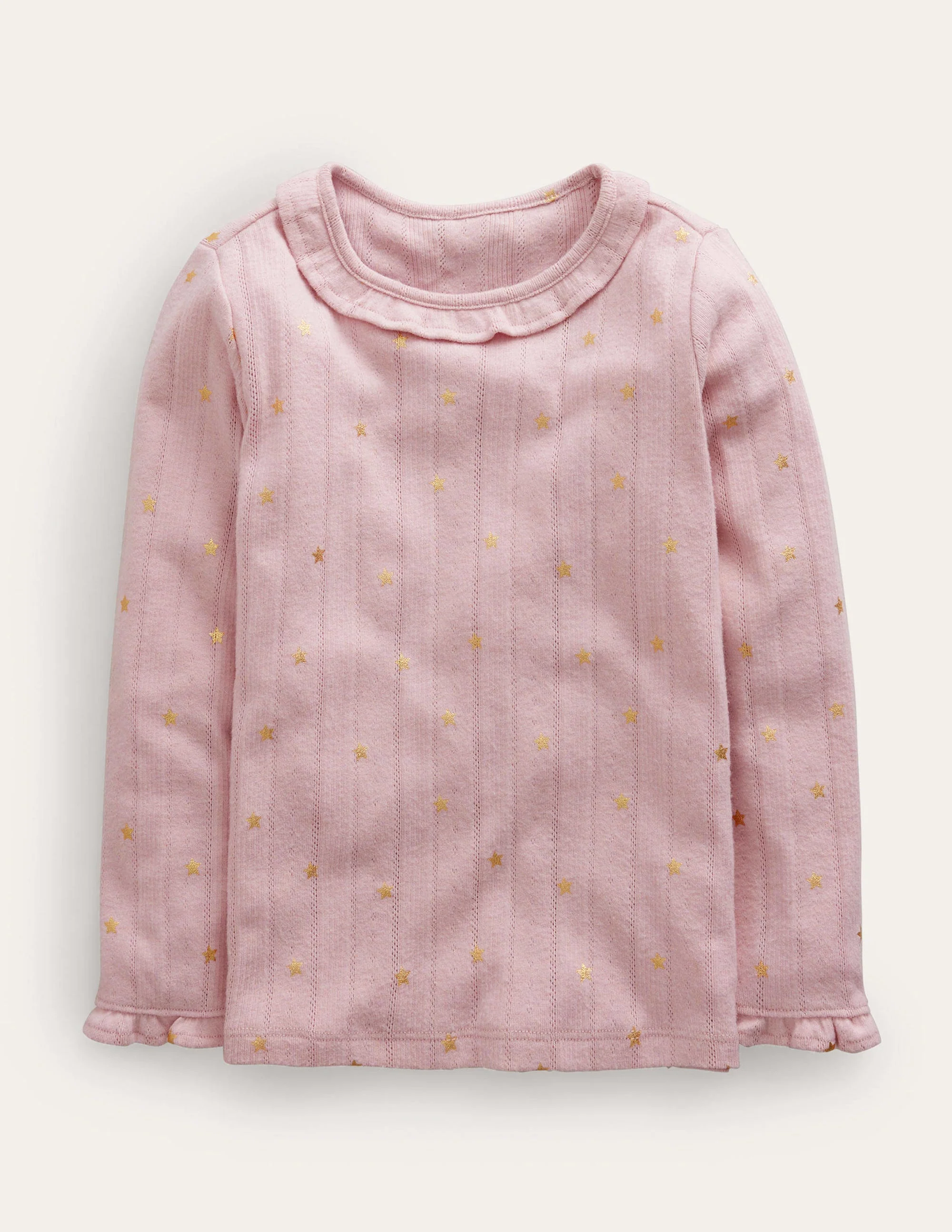 Glitzer-Pointelle mit Rüschen-Französisches Pink Goldene Sterne
