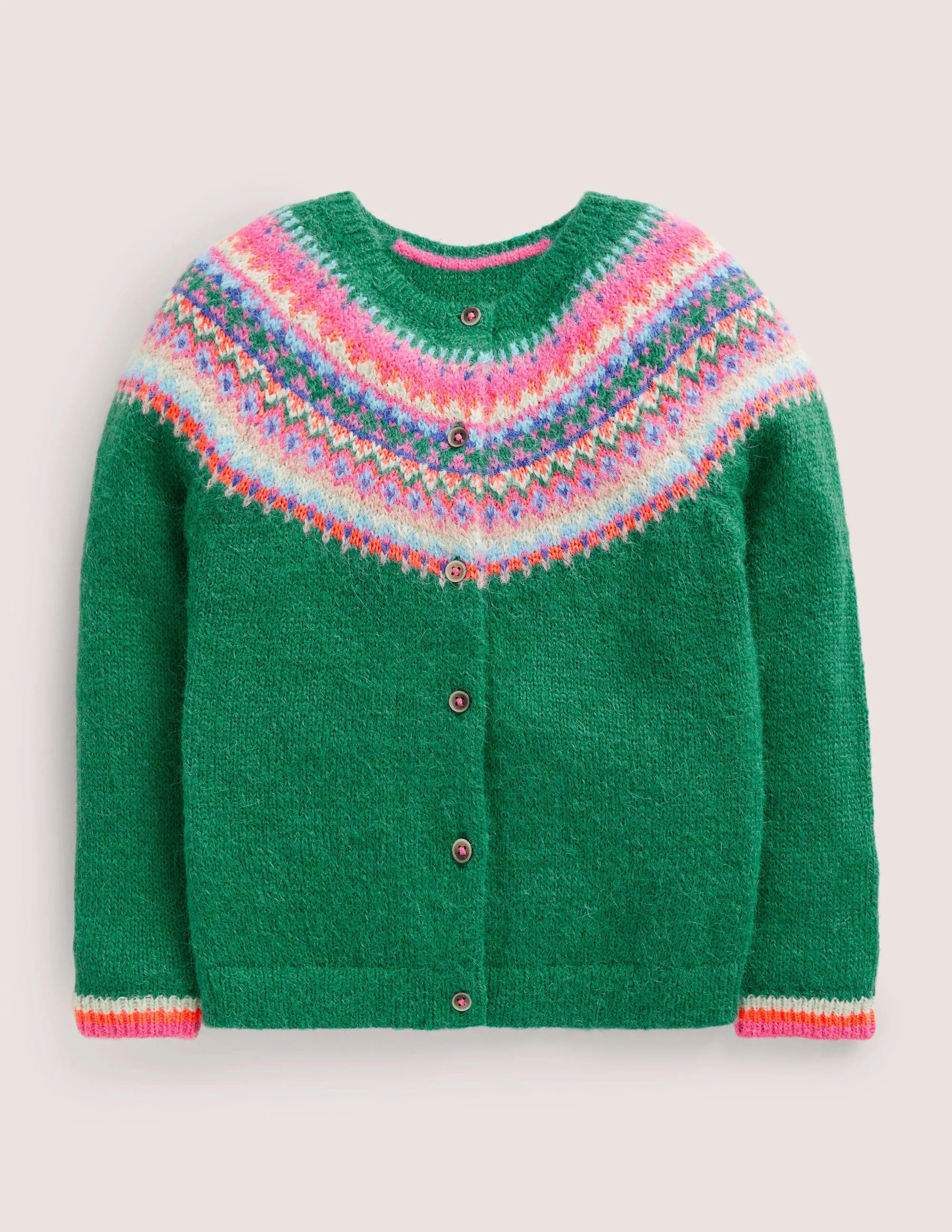 Green Fair Isle Yoke Cardigan-Paprikagrün, Bunte Passe