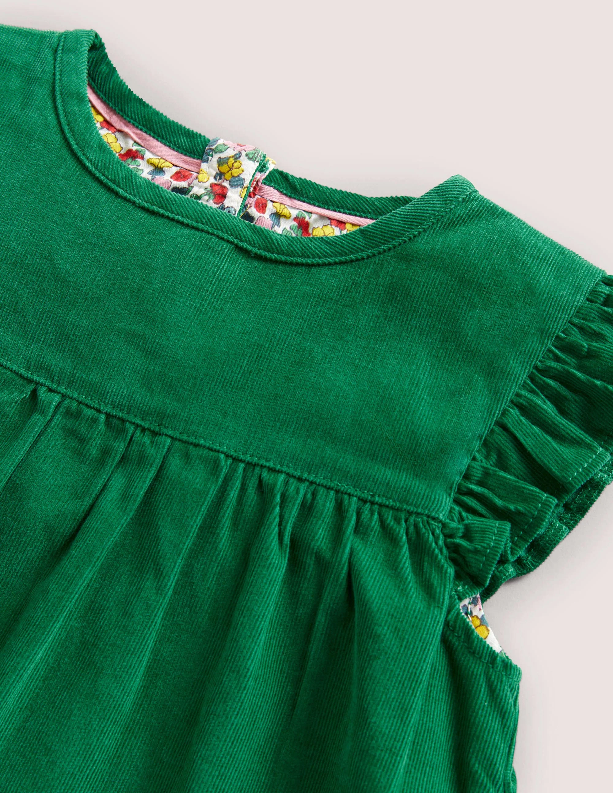 Green Love Heart Frill Sleeve Cord Dress-Olivgrün - Image 3