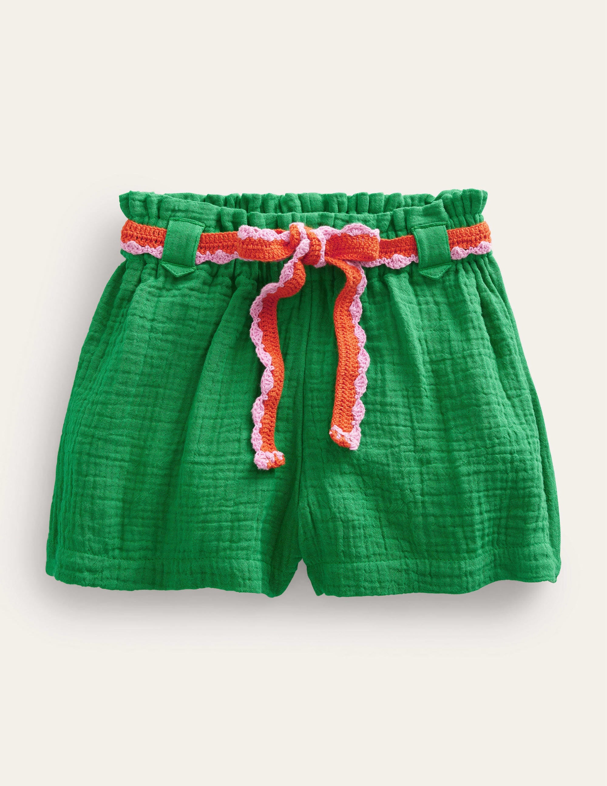Häkelshorts in Knitteroptik-Schuluniform-Grün