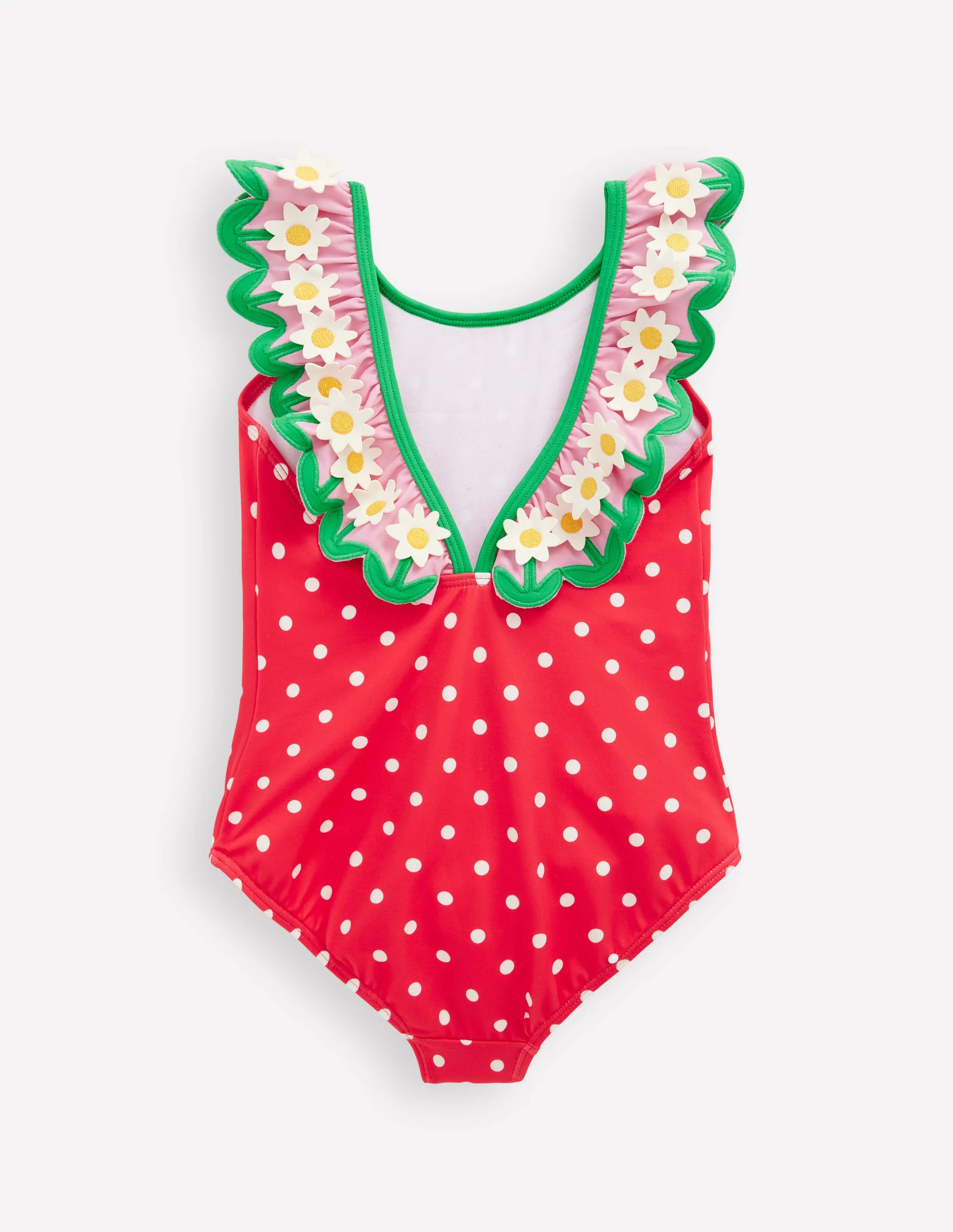 Hallie Badeanzug mit Rüschenträgern-Rot Punkte Gänseblümchen - Image 2