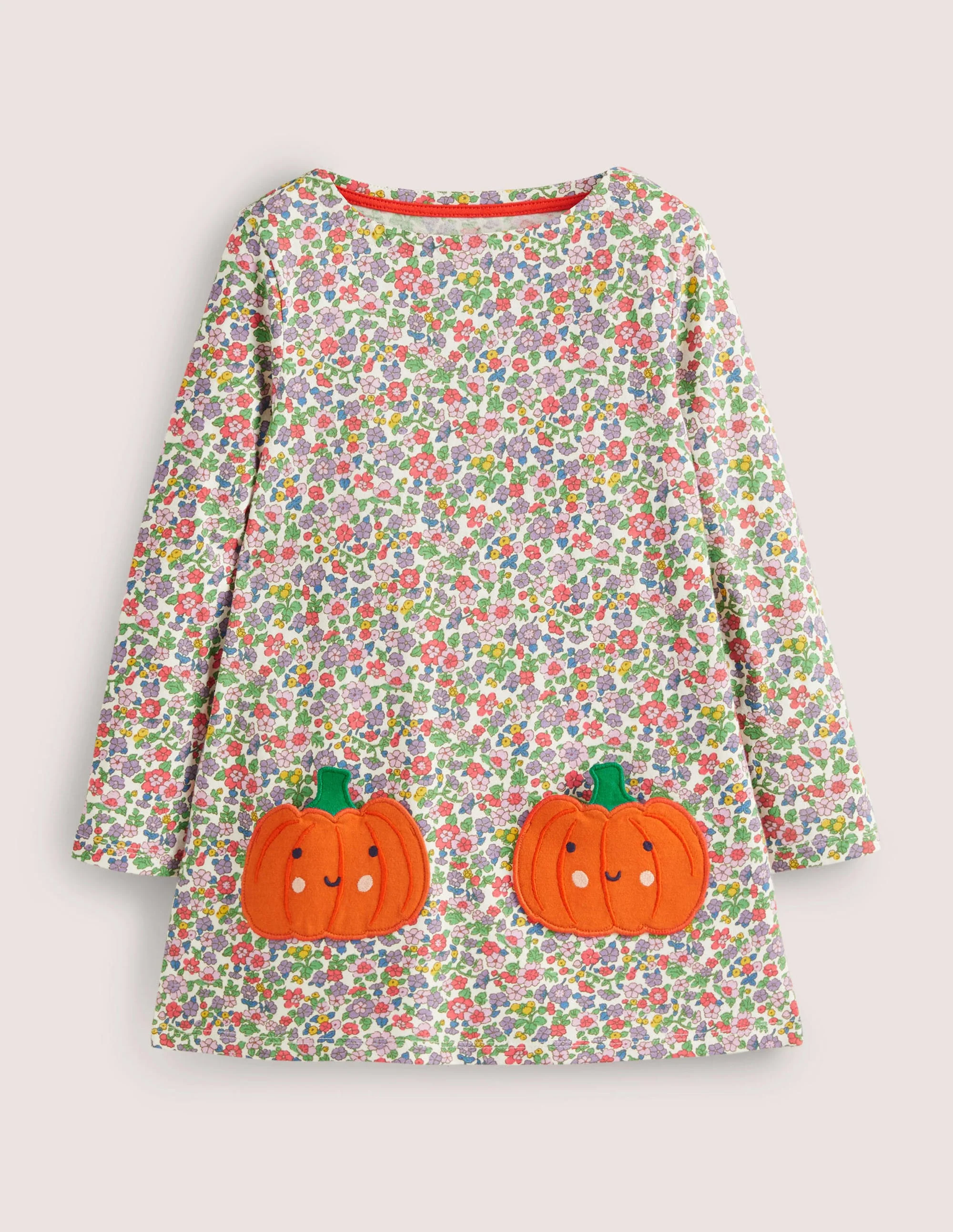 Halloween Pumpkin Pocket Floral Dress-Naturweiß, Vintage-Blumenmuster/Kürbis
