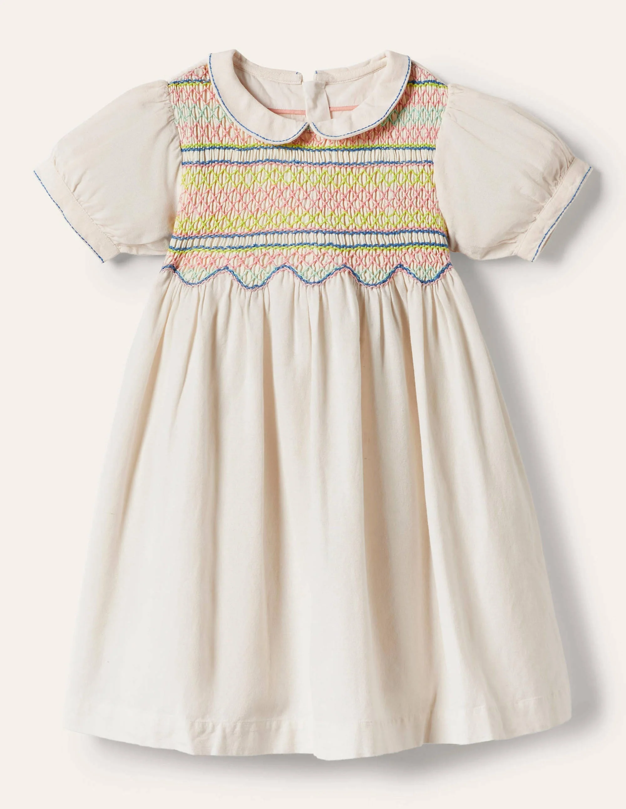 Heirloom Vintage Gesmoktes Kleid-Ivory and Navy Spot